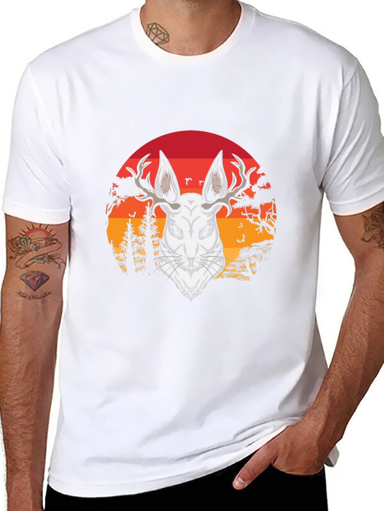 Antlered Hare Graphic Tee - Sunset Design