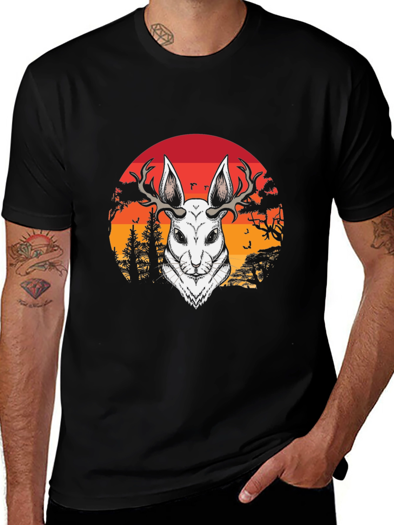 Antlered Hare Graphic Tee - Sunset Design