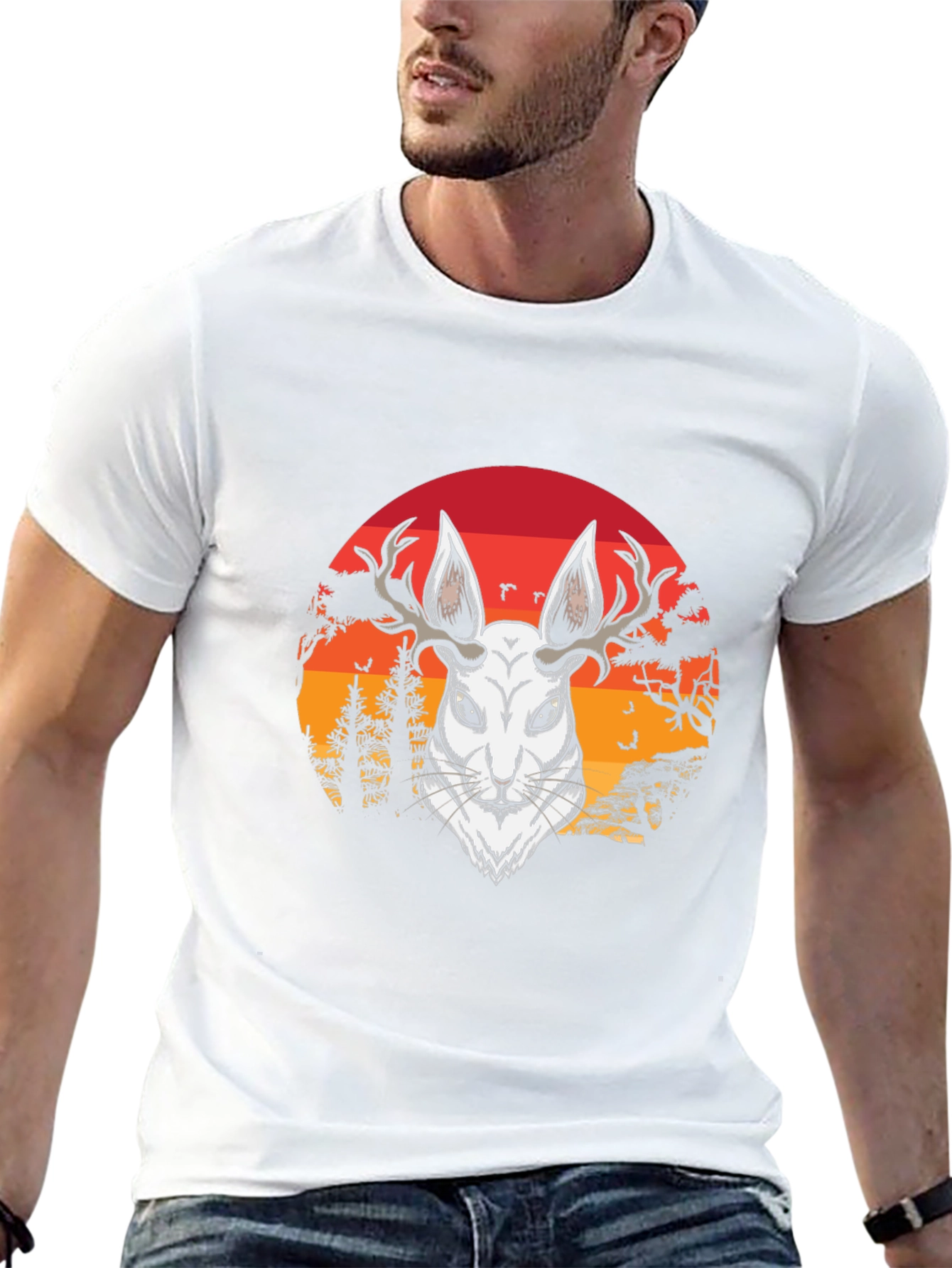 Antlered Hare Graphic Tee - Sunset Design