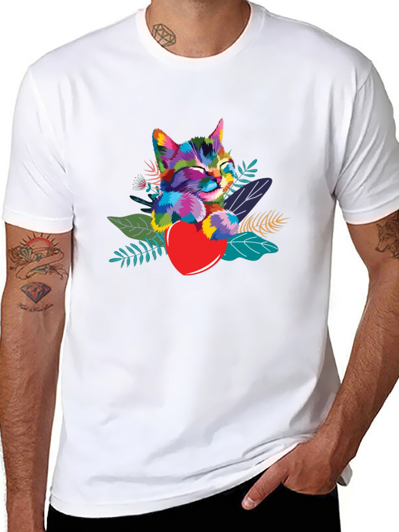 Colorful Cat Heart T-Shirt