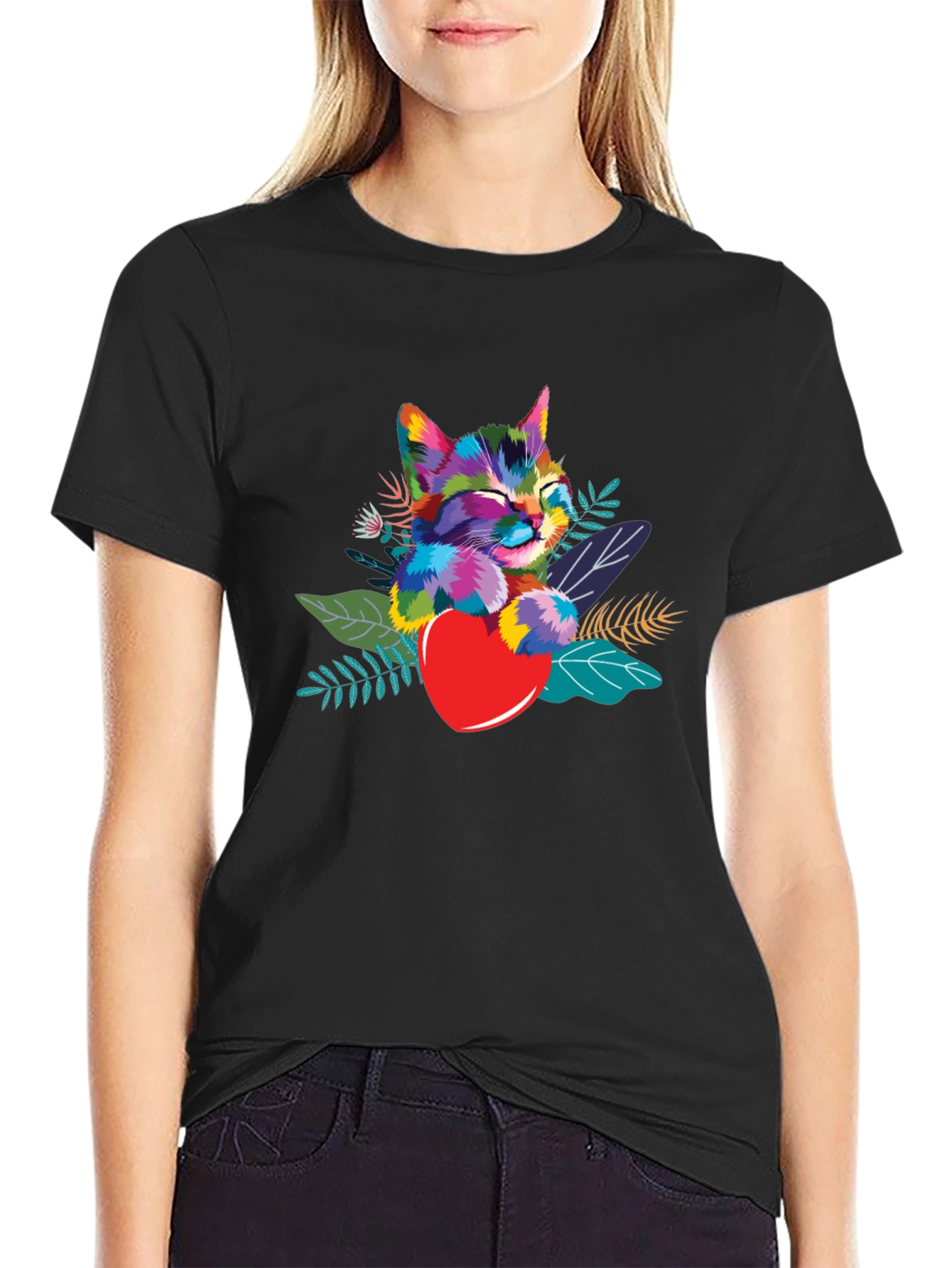 Colorful Cat Heart T-Shirt