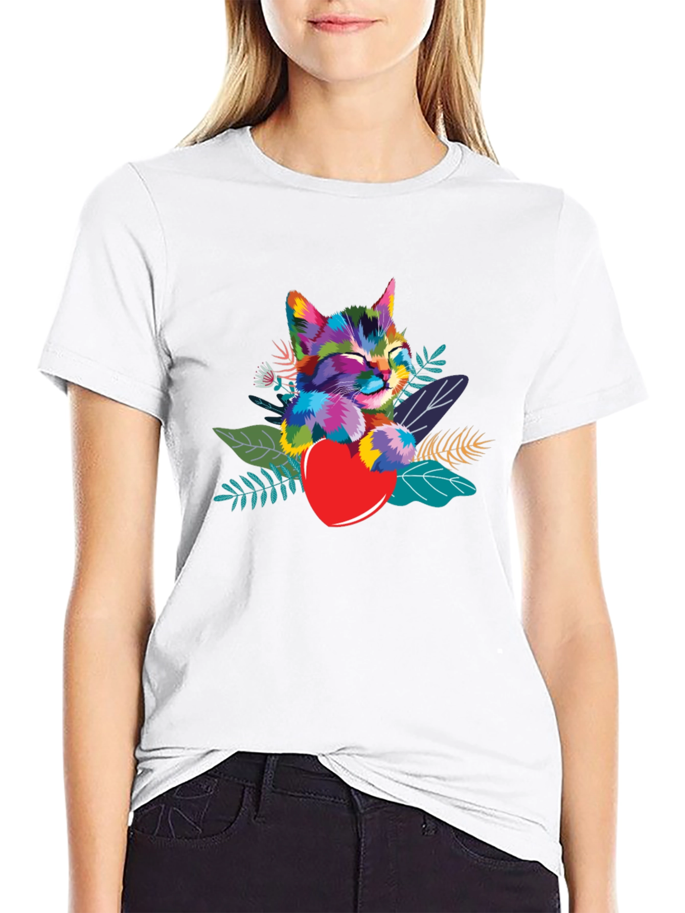 Colorful Cat Heart T-Shirt