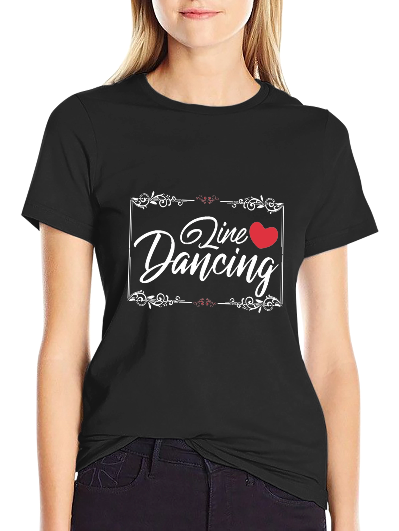 Line Dancing Heart T-Shirt Black