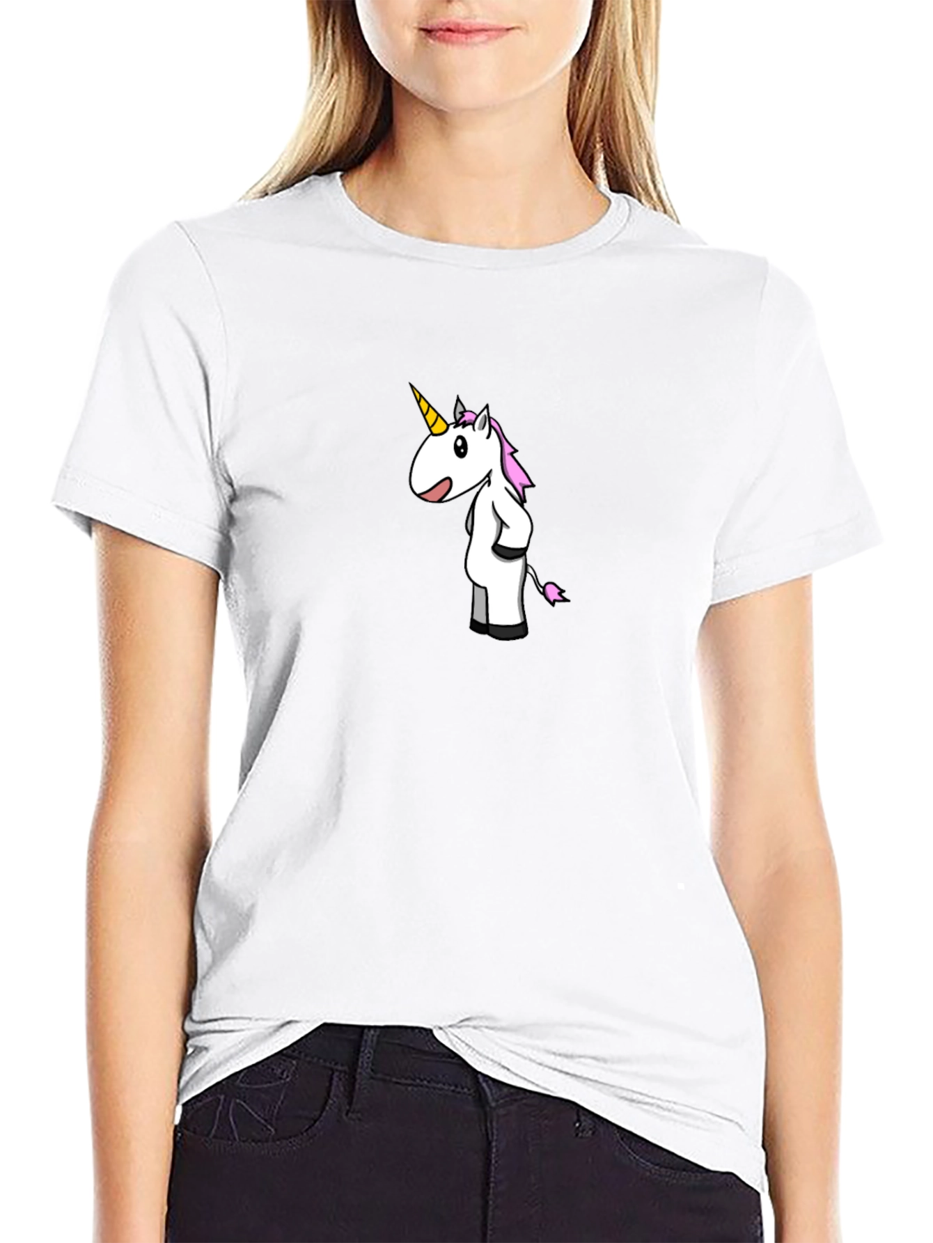 Unicorn Cartoon Black T-Shirt