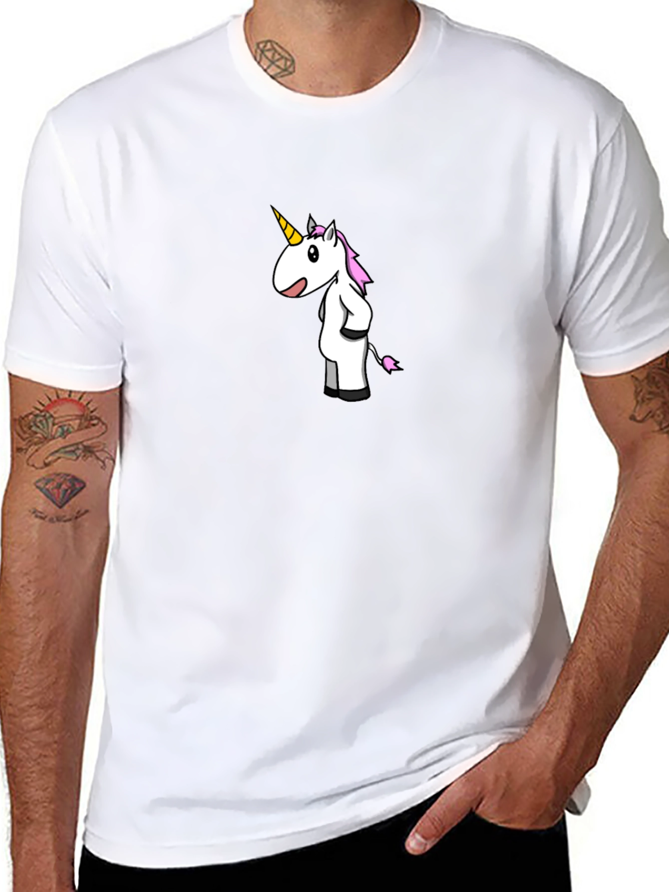 Unicorn Cartoon Black T-Shirt