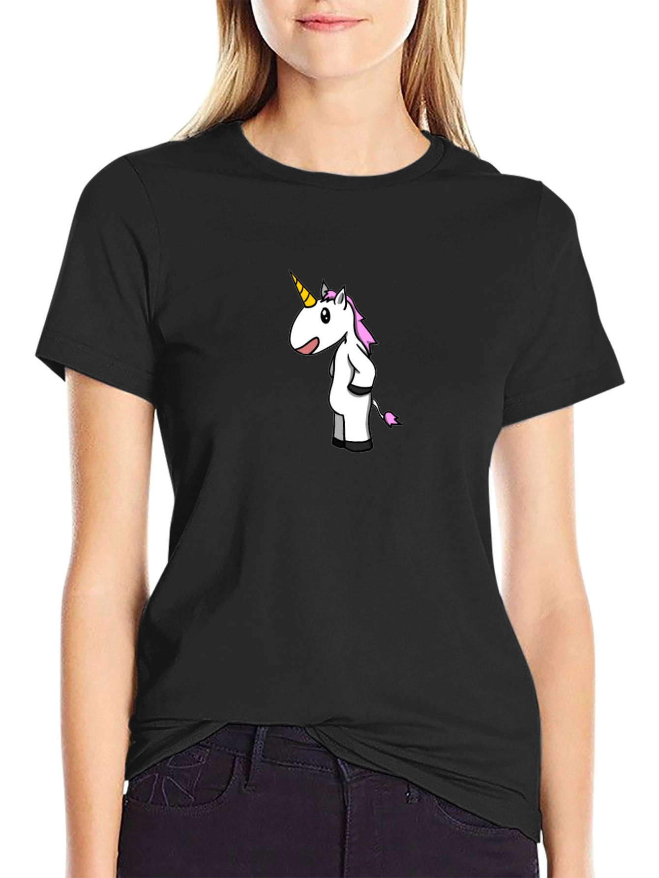 Unicorn Cartoon Black T-Shirt
