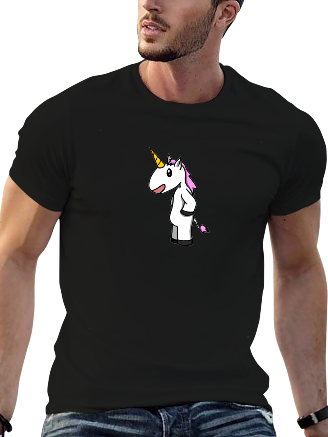 Unicorn Cartoon Black T-Shirt