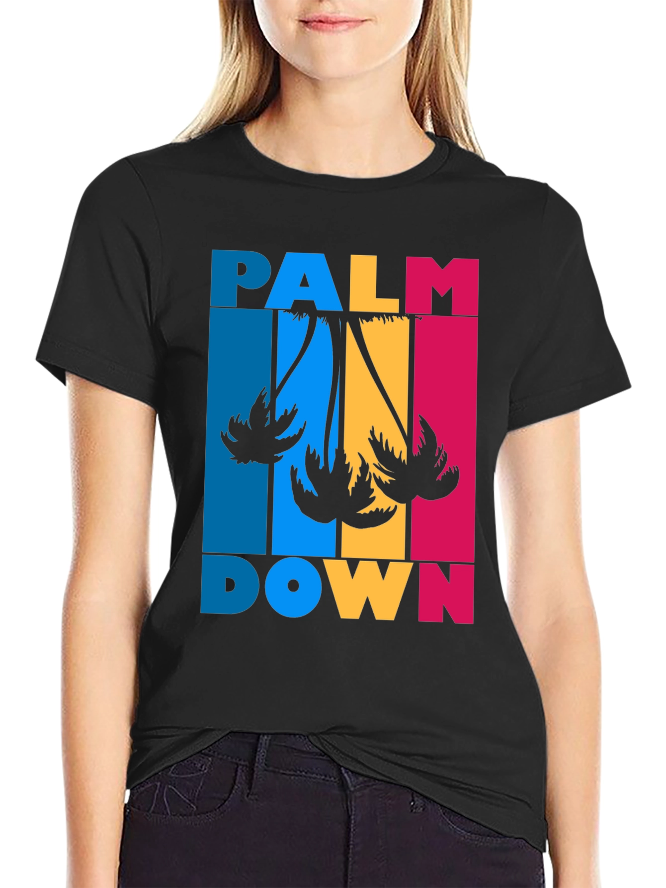 Palm Down Graphic Tee - Black Cotton T-Shirt