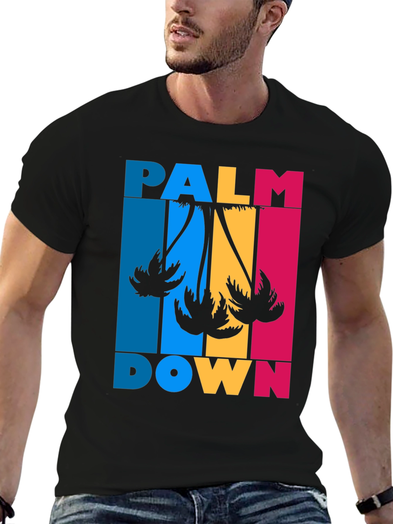 Palm Down Graphic Tee - Black Cotton T-Shirt