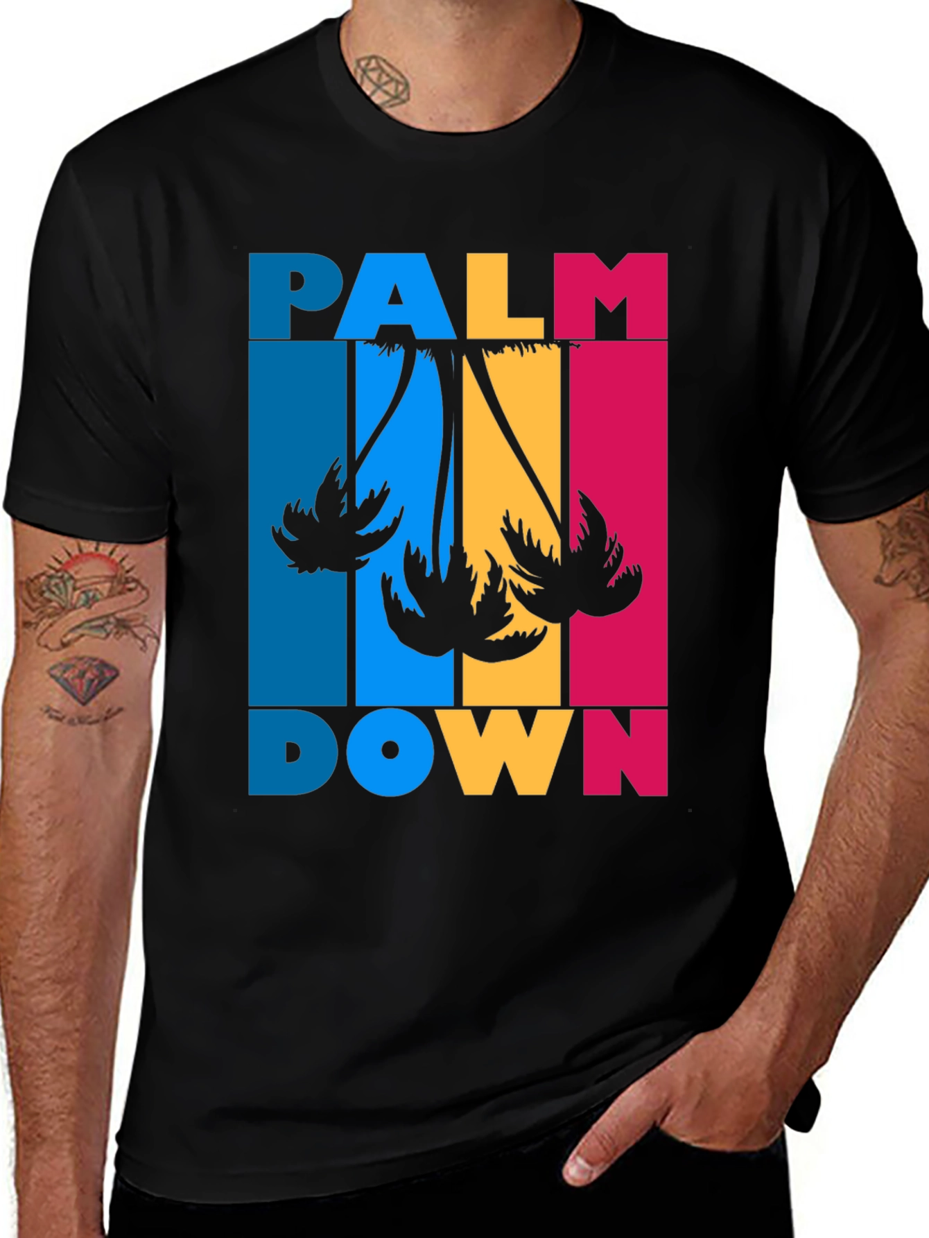 Palm Down Graphic Tee - Black Cotton T-Shirt