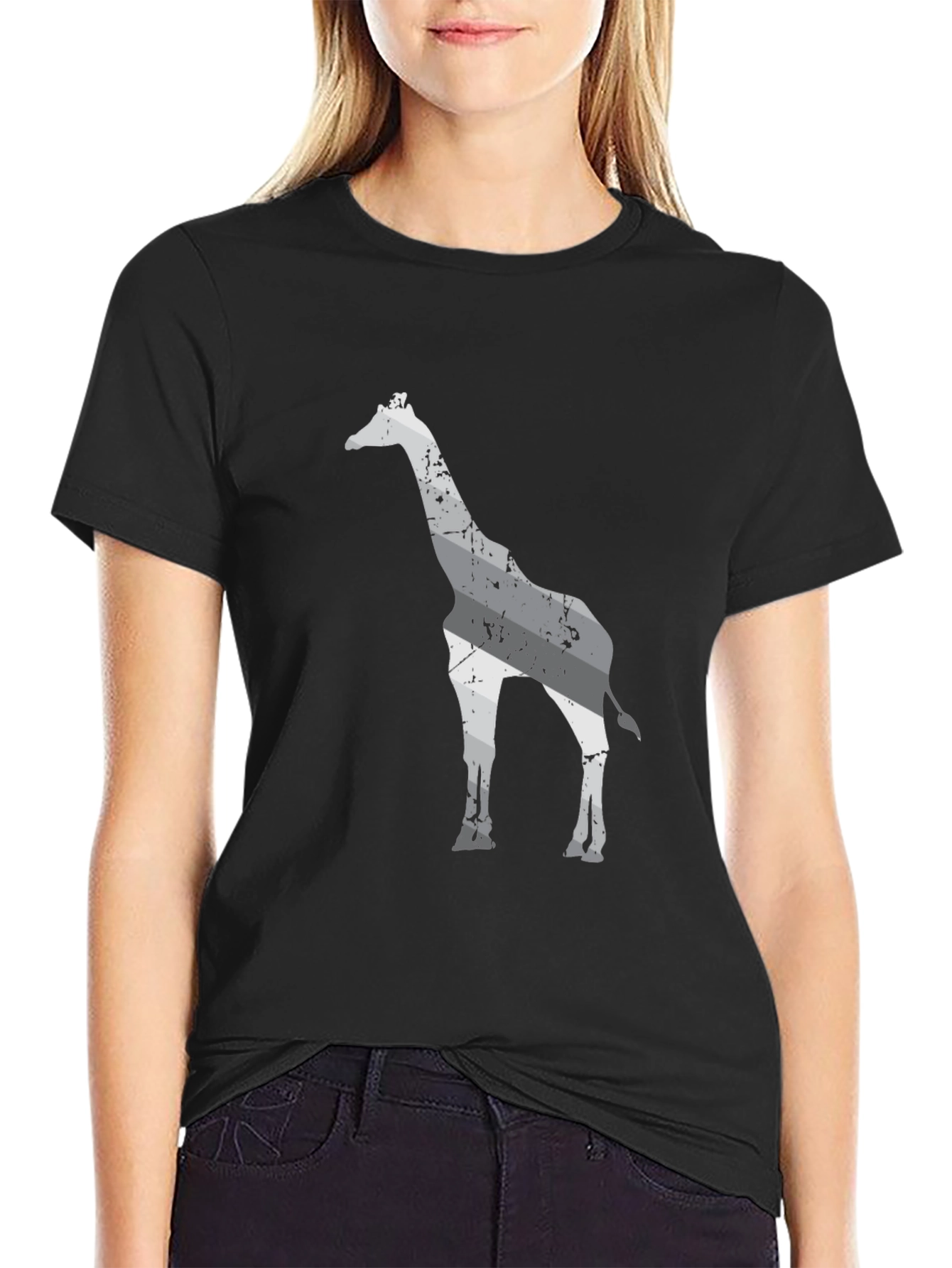 Giraffe Graphic Print Black T-Shirt