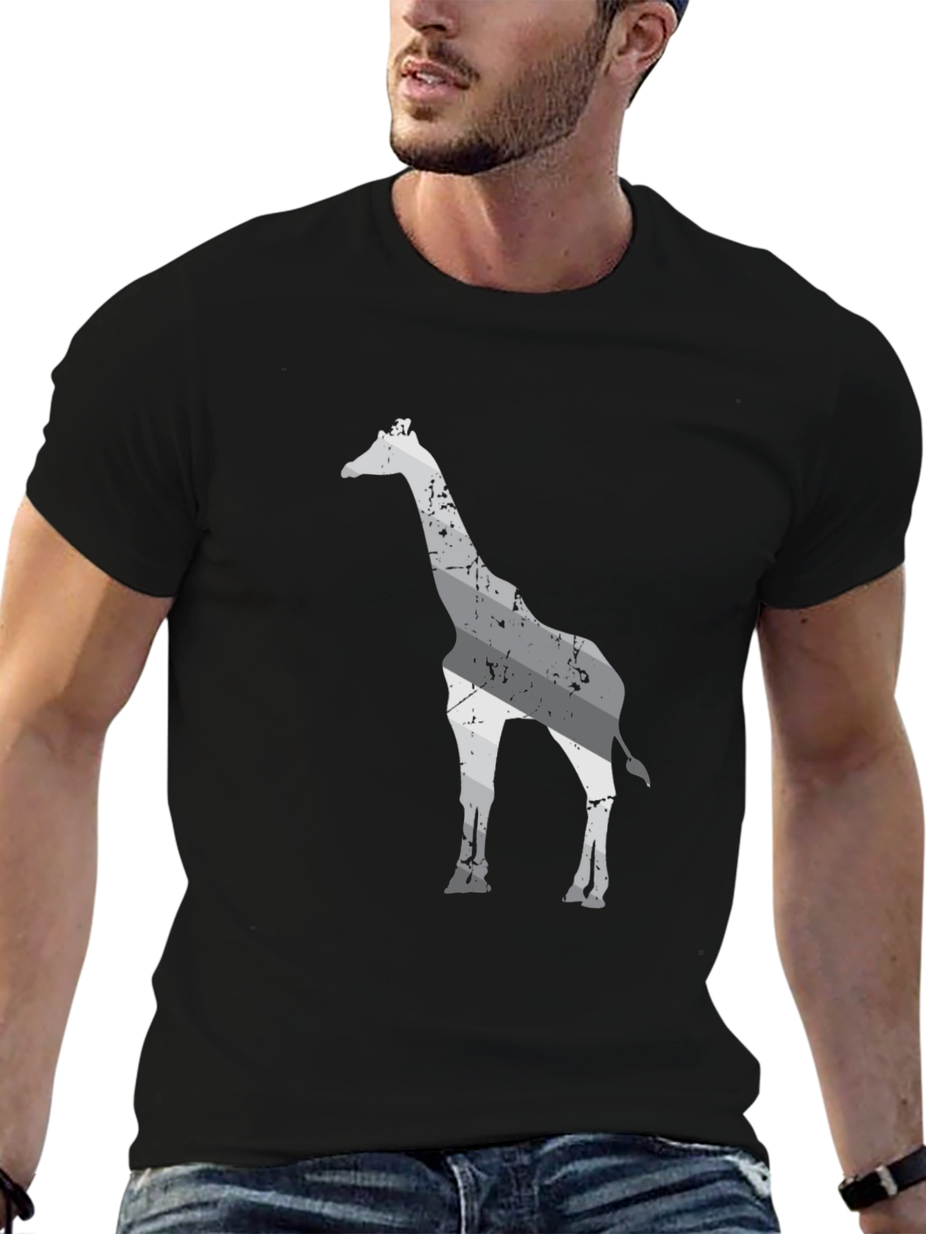 Giraffe Graphic Print Black T-Shirt