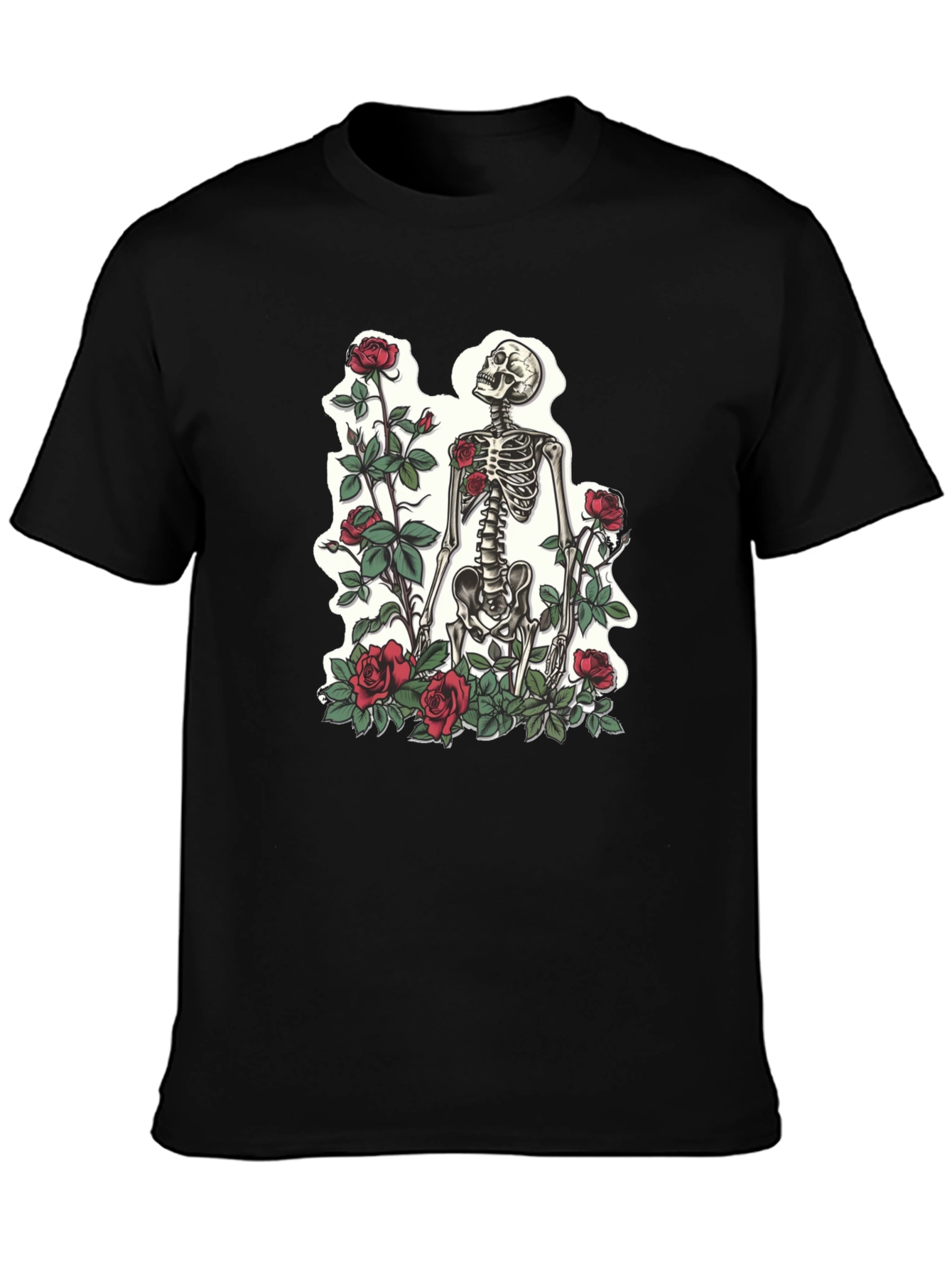 Skeleton & Roses Graphic T-Shirt - Stylish Mens Tee