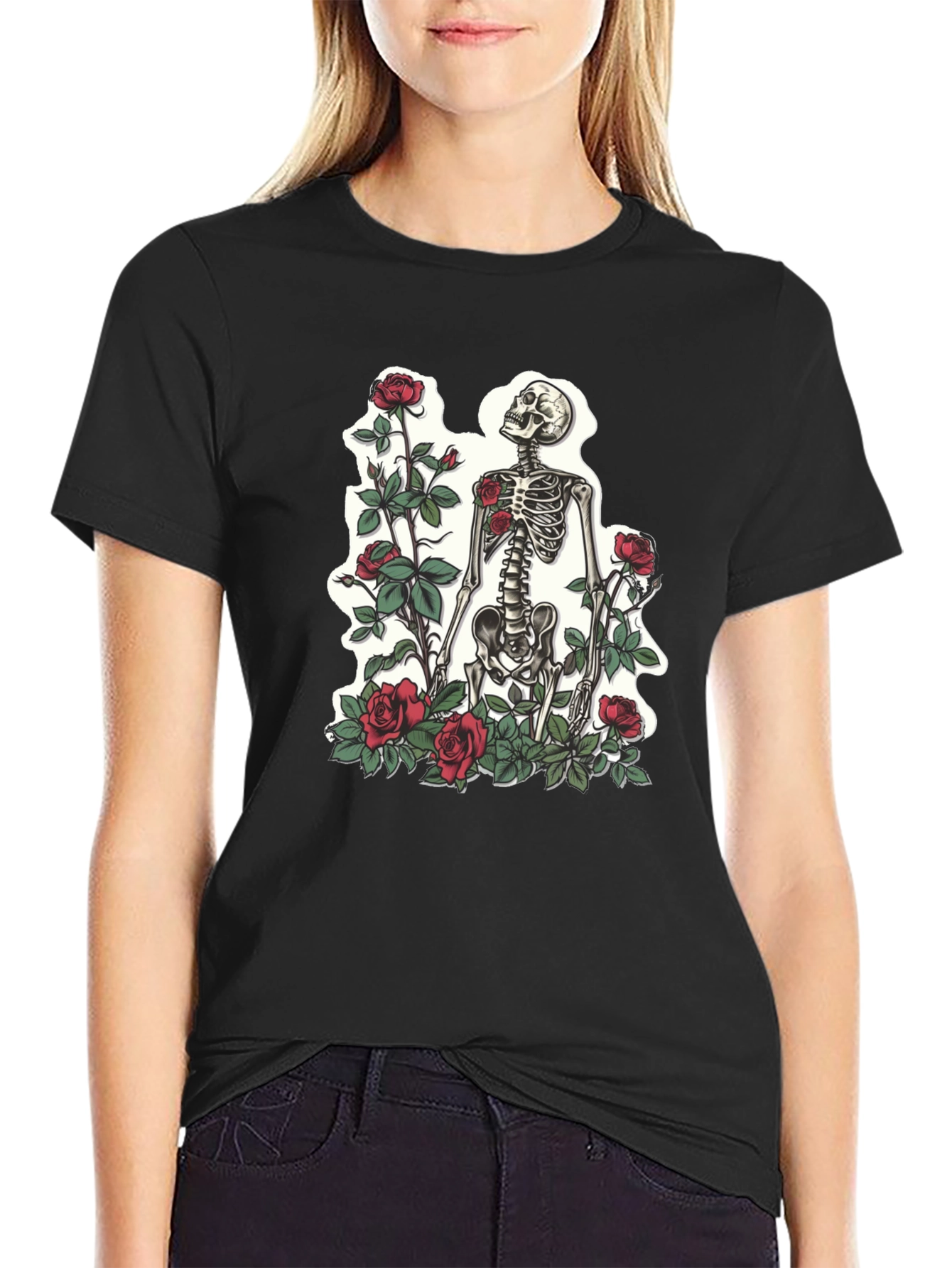 Skeleton & Roses Graphic T-Shirt - Stylish Mens Tee