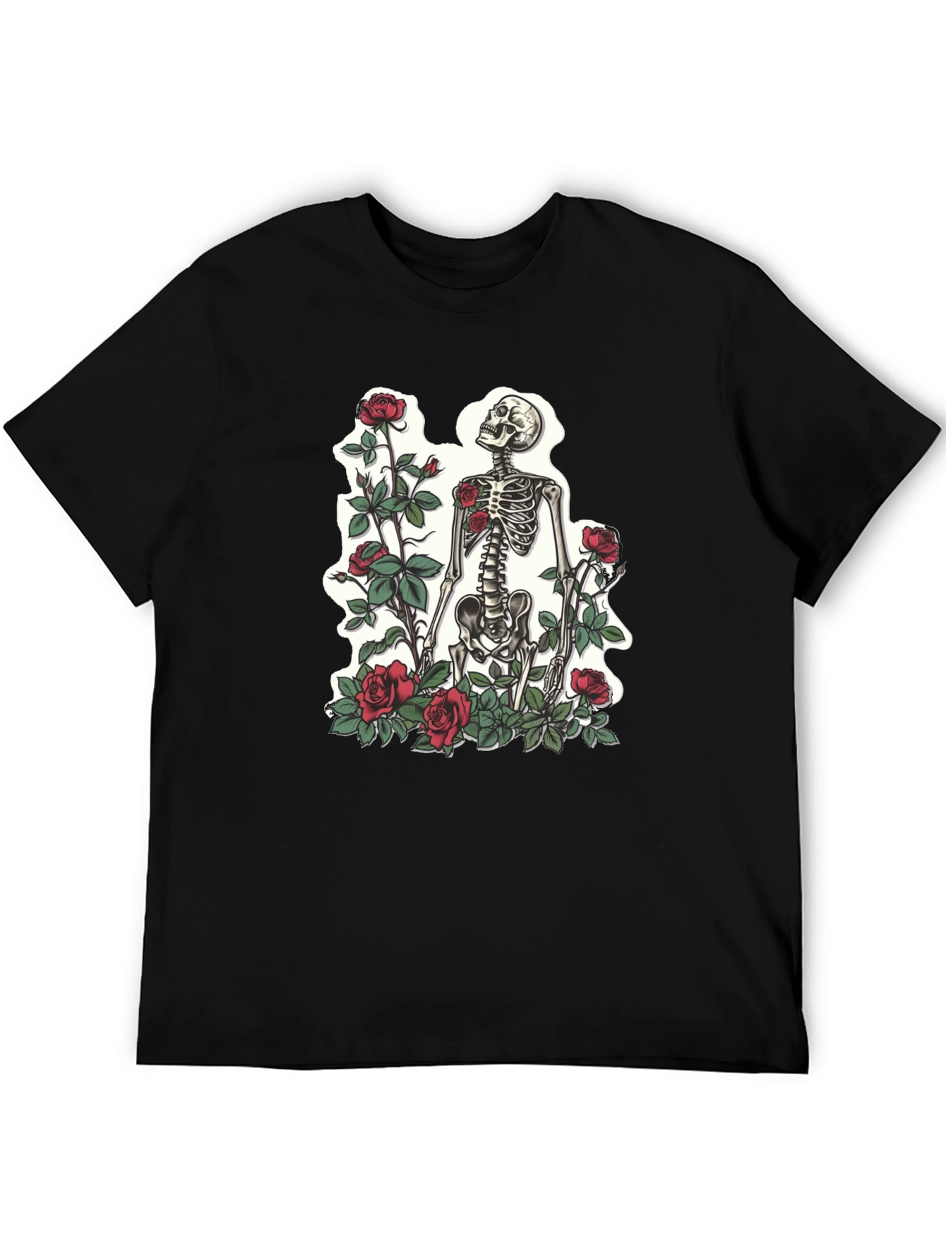 Skeleton & Roses Graphic T-Shirt - Stylish Mens Tee