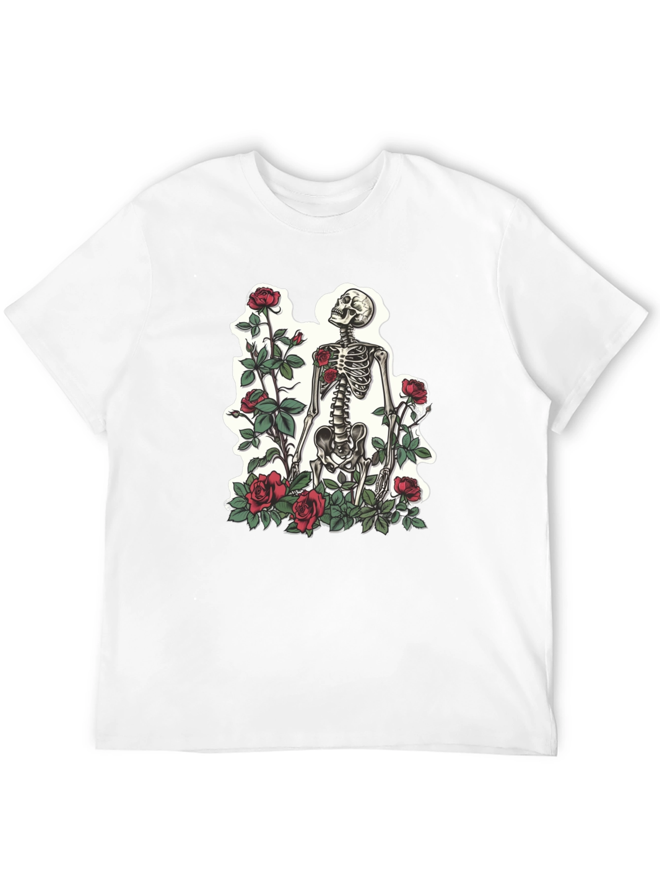 Skeleton & Roses Graphic T-Shirt - Stylish Mens Tee