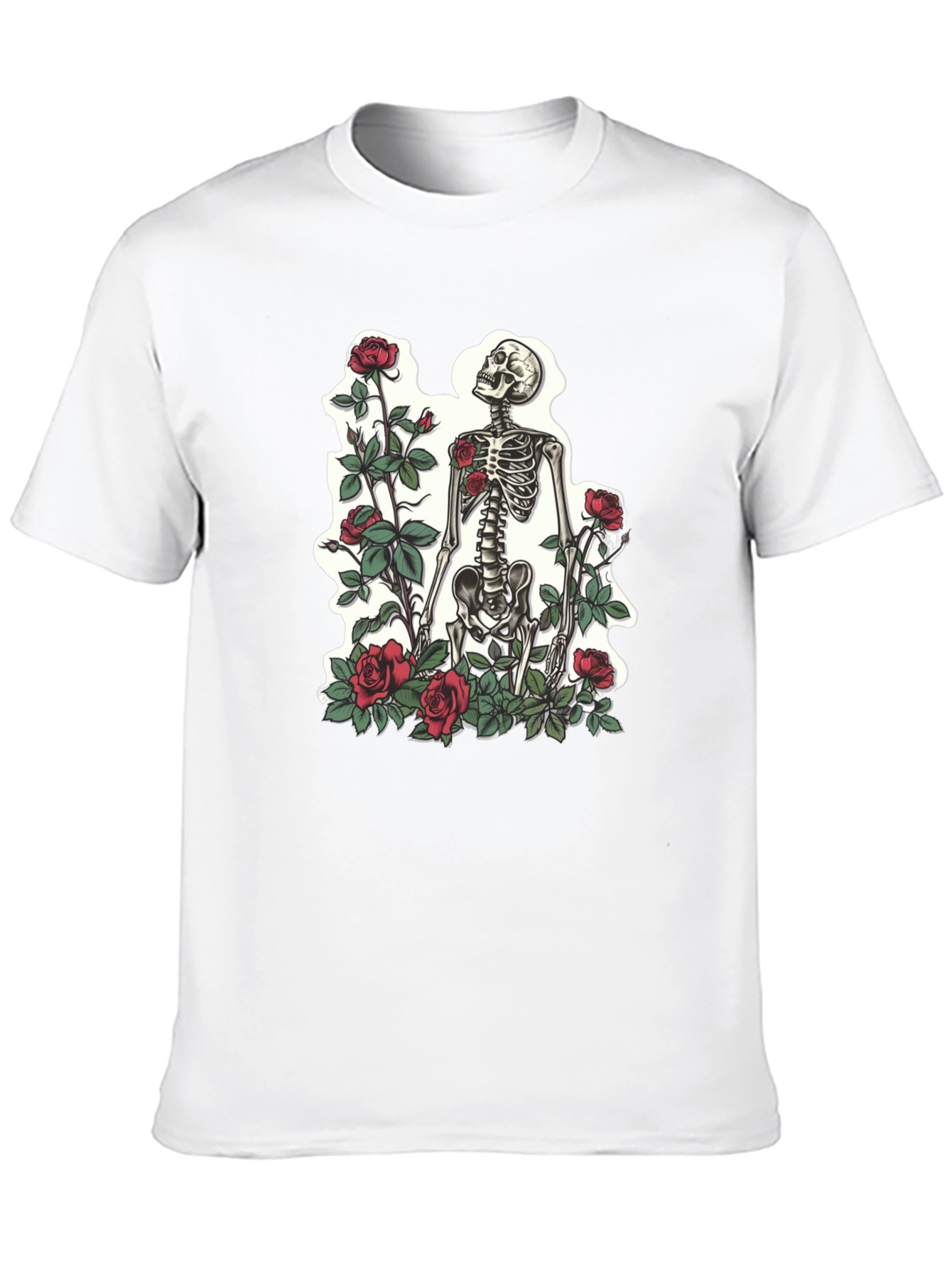 Skeleton & Roses Graphic T-Shirt - Stylish Mens Tee