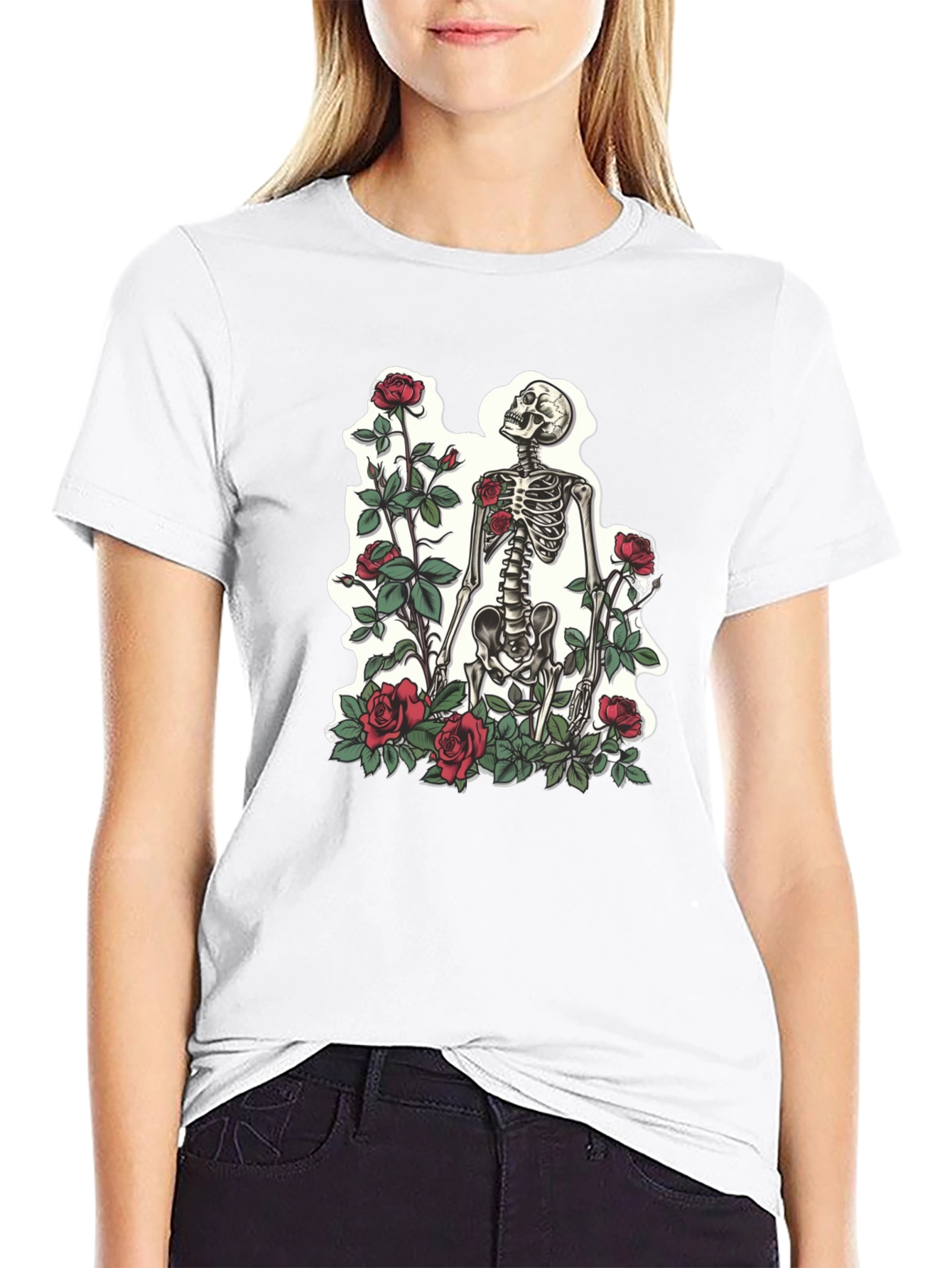 Skeleton & Roses Graphic T-Shirt - Stylish Mens Tee