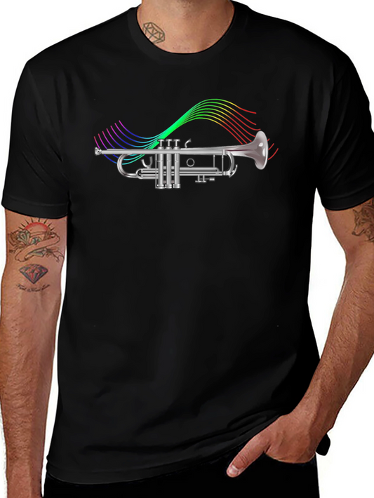 Trumpet T-Shirt - Rainbow Music Notes Graphic Tee
