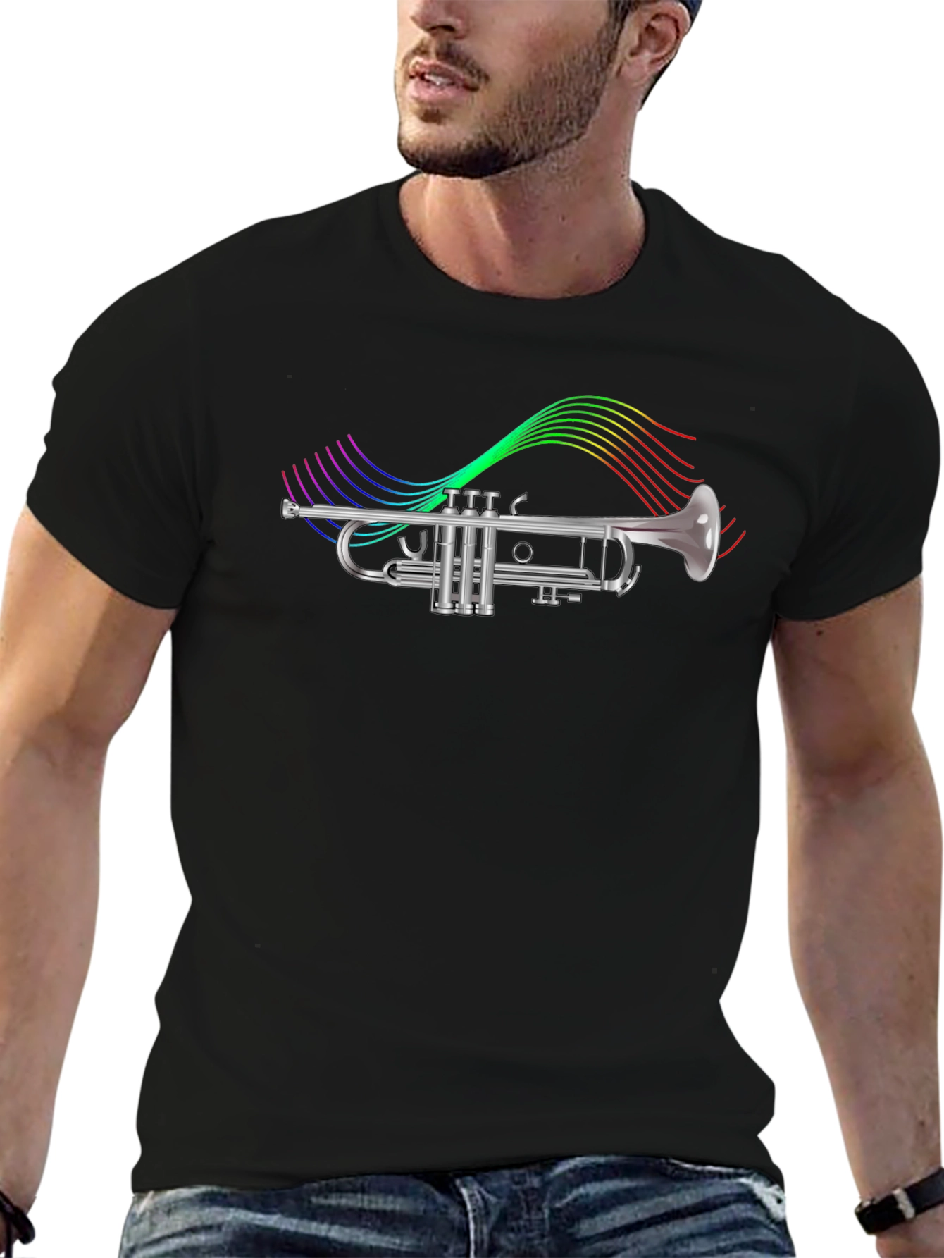 Trumpet T-Shirt - Rainbow Music Notes Graphic Tee