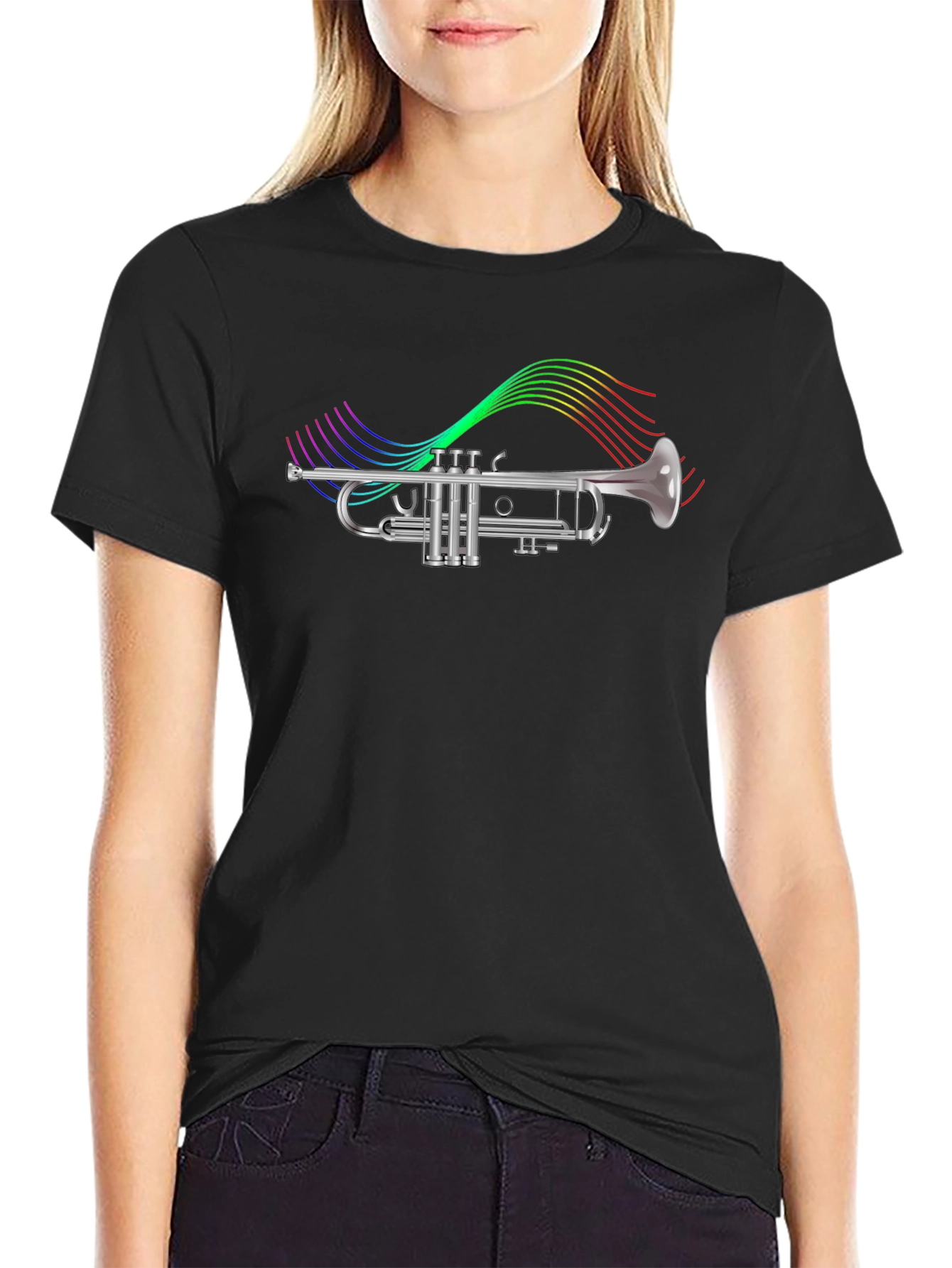 Trumpet T-Shirt - Rainbow Music Notes Graphic Tee