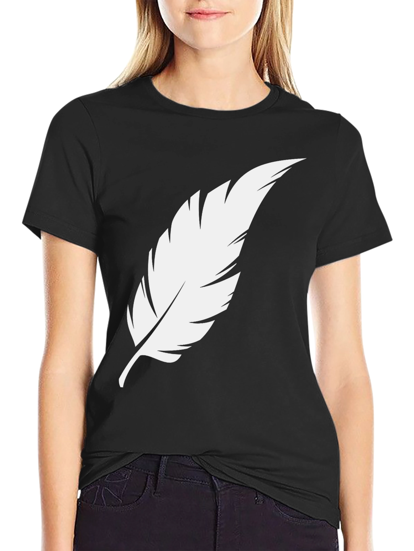 Feather Graphic Tee - Stylish Black Cotton T-Shirt