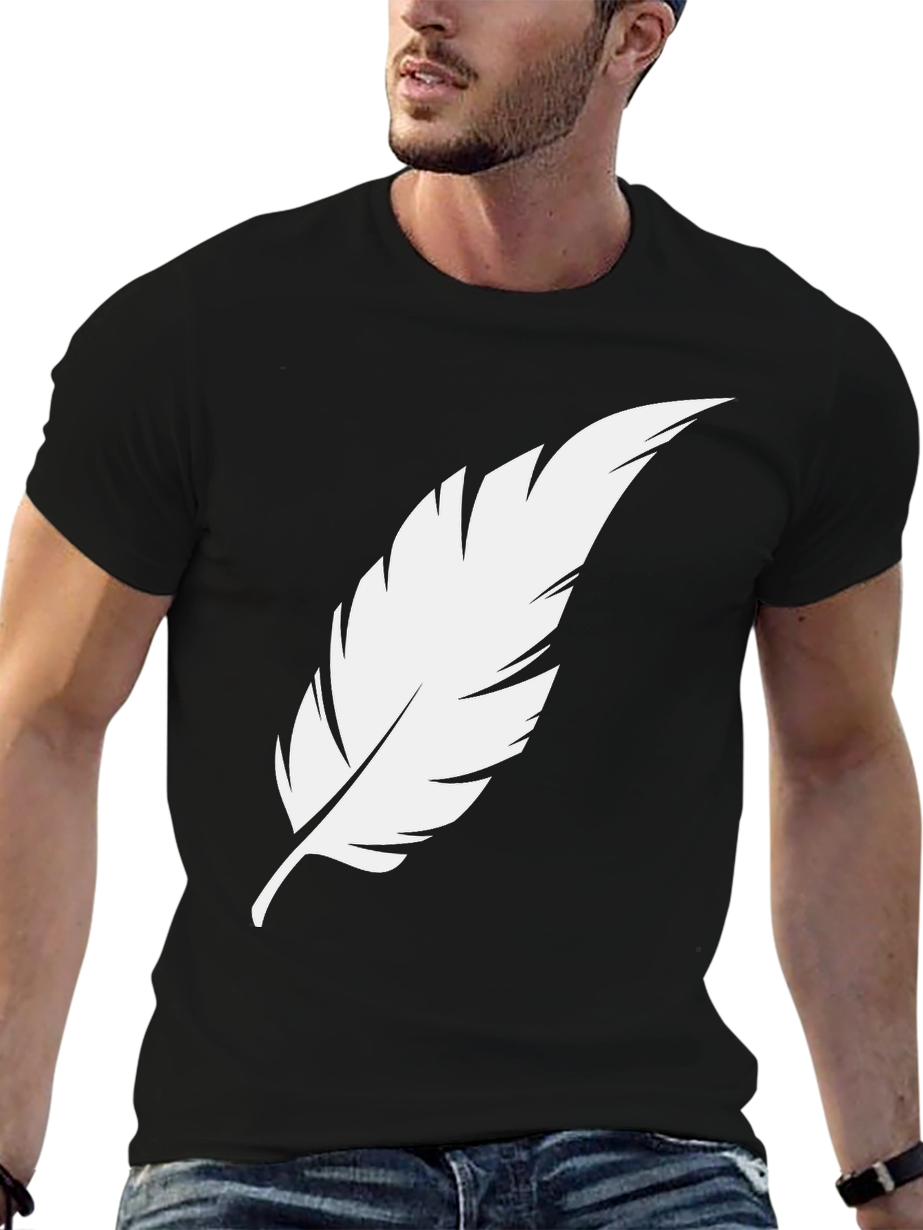 Feather Graphic Tee - Stylish Black Cotton T-Shirt