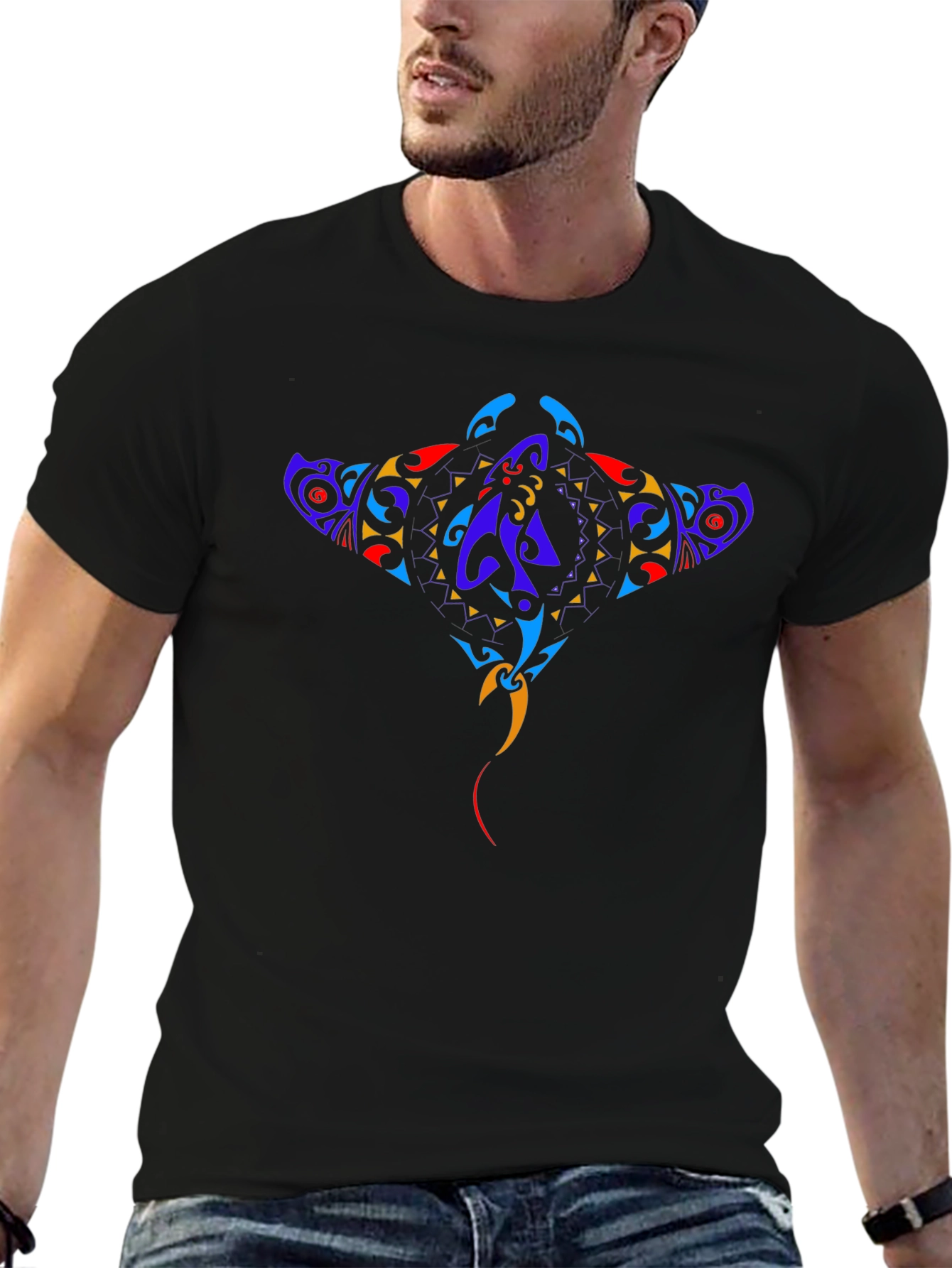Abstract Stingray Graphic Black T-Shirt