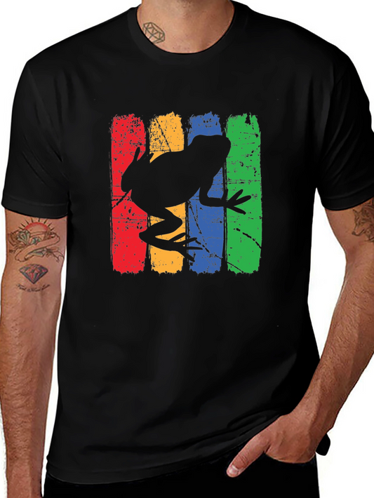 Frog Silhouette Colorful Stripe Graphic Tee
