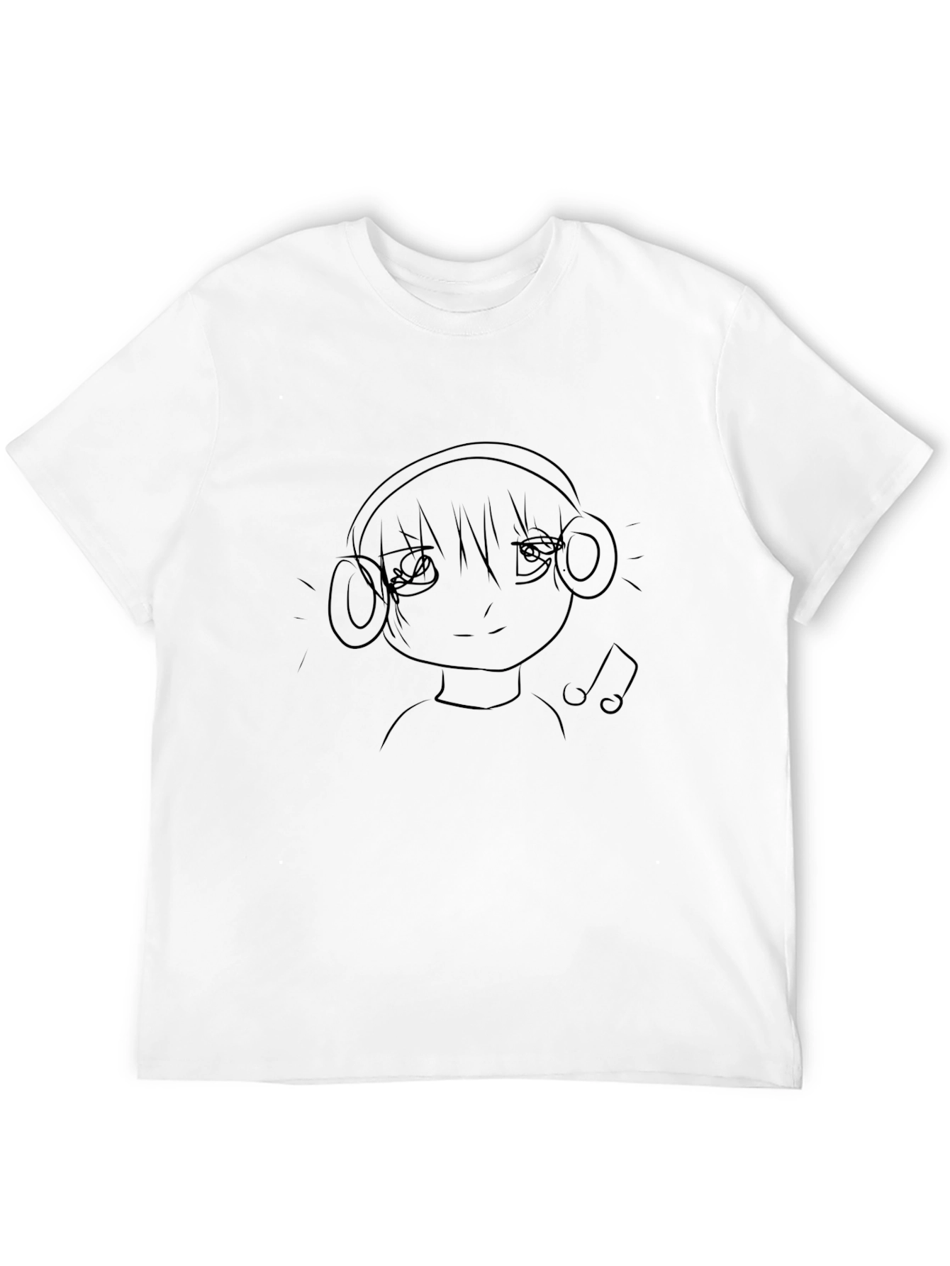 Anime Girl with Headphones Black Graphic Tee