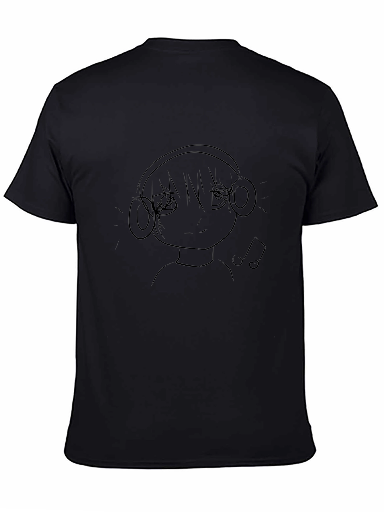 Anime Girl with Headphones Black Graphic Tee
