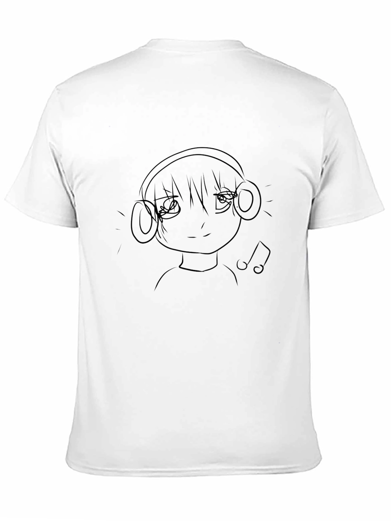 Anime Girl with Headphones Black Graphic Tee