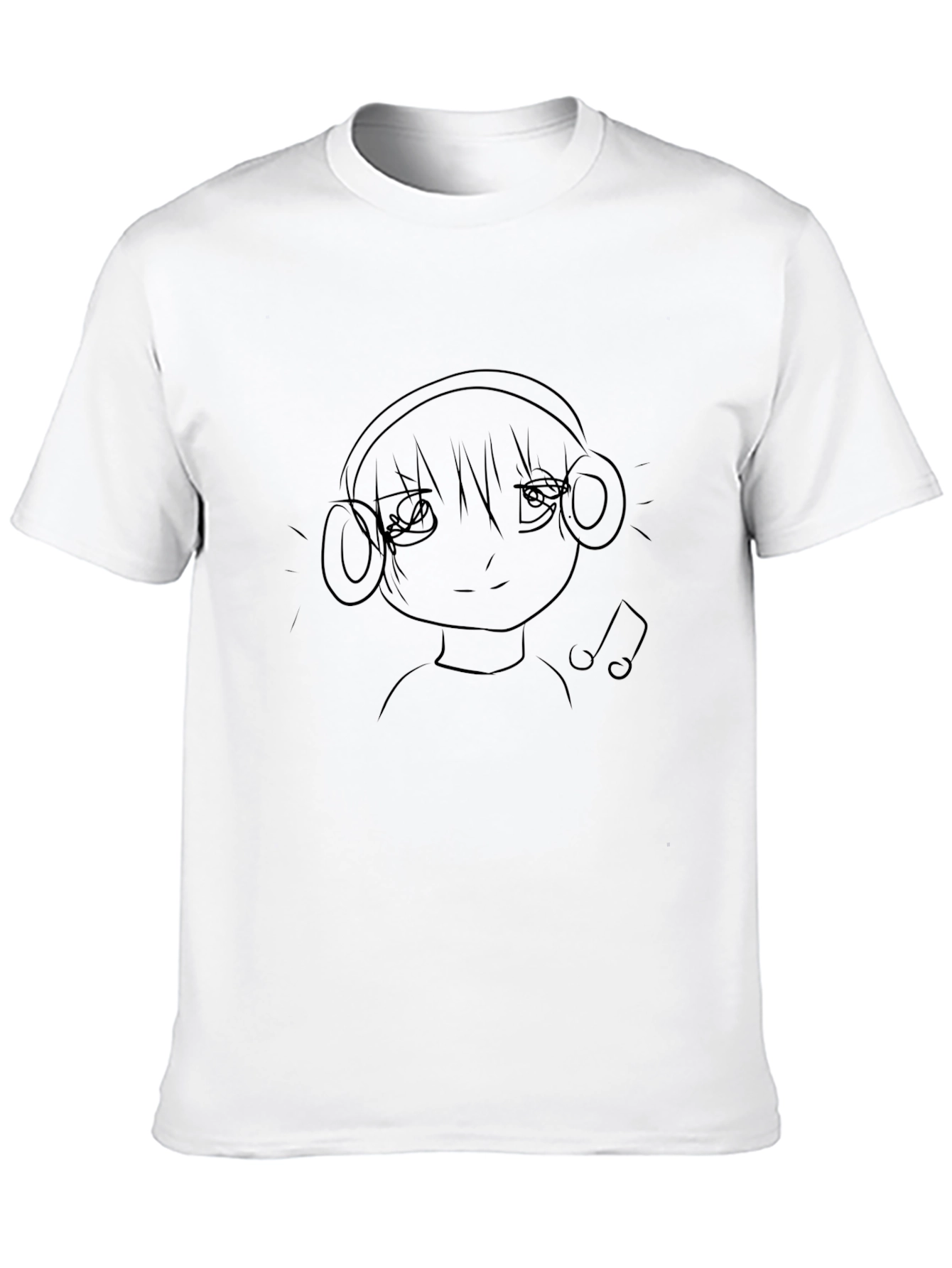 Anime Girl with Headphones Black Graphic Tee