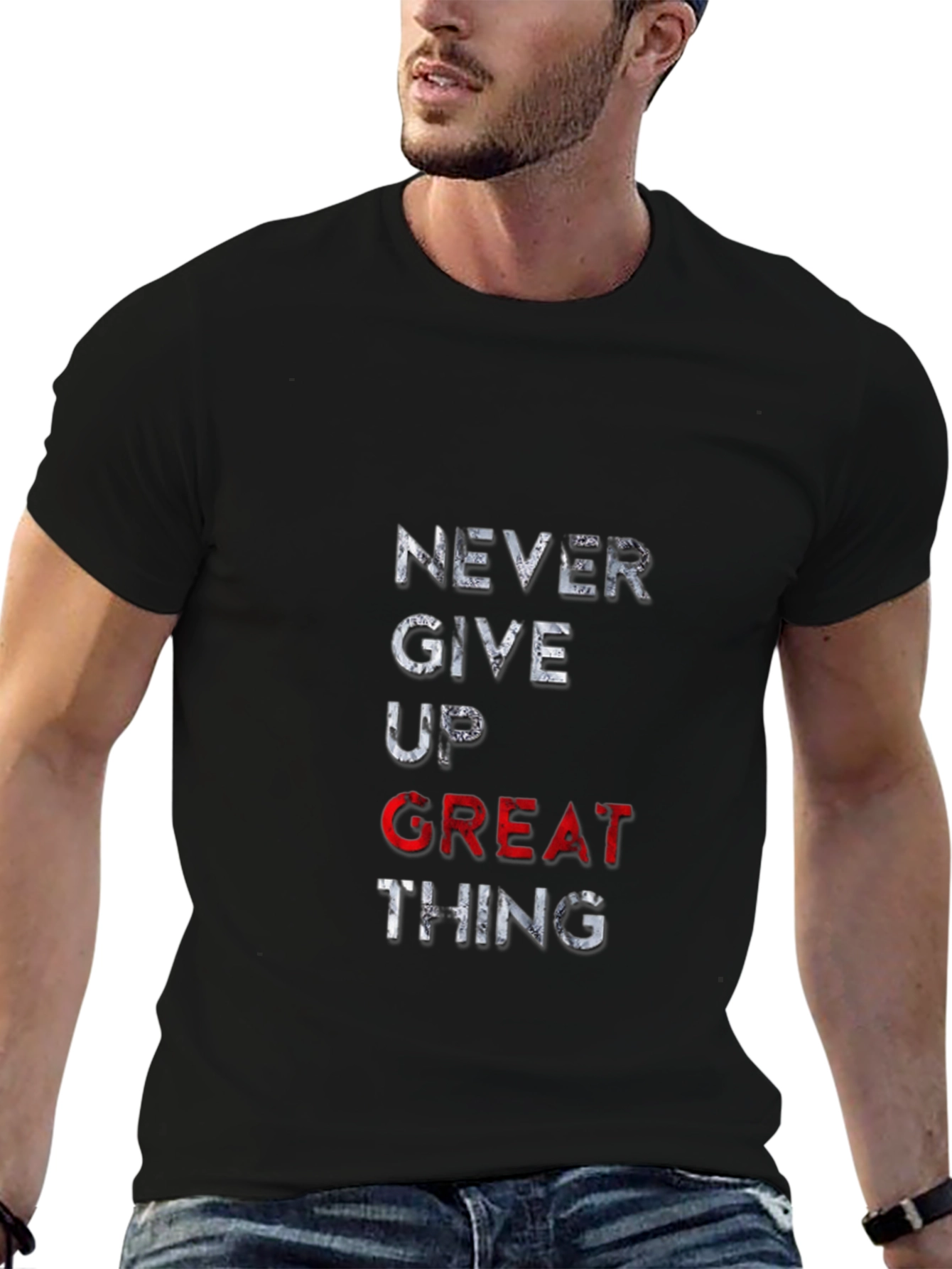 Motivational Never Give Up T-Shirt - Black
