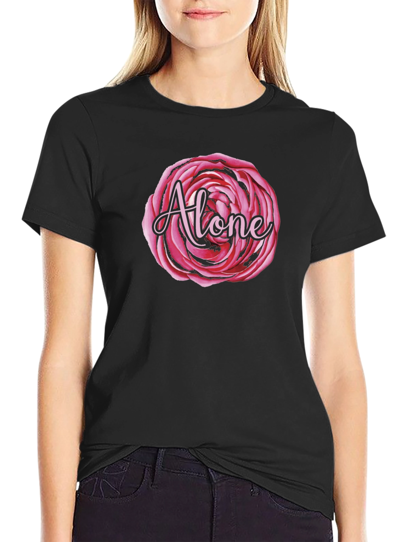 Alone Rose Graphic Black T-Shirt