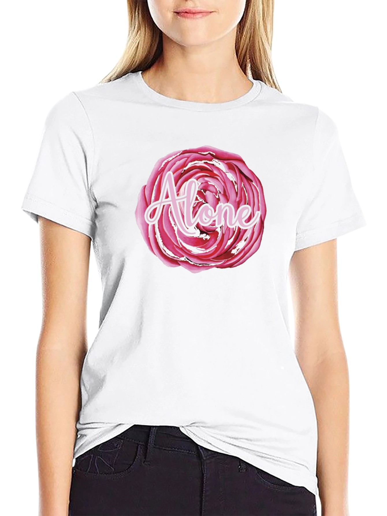 Alone Rose Graphic Black T-Shirt