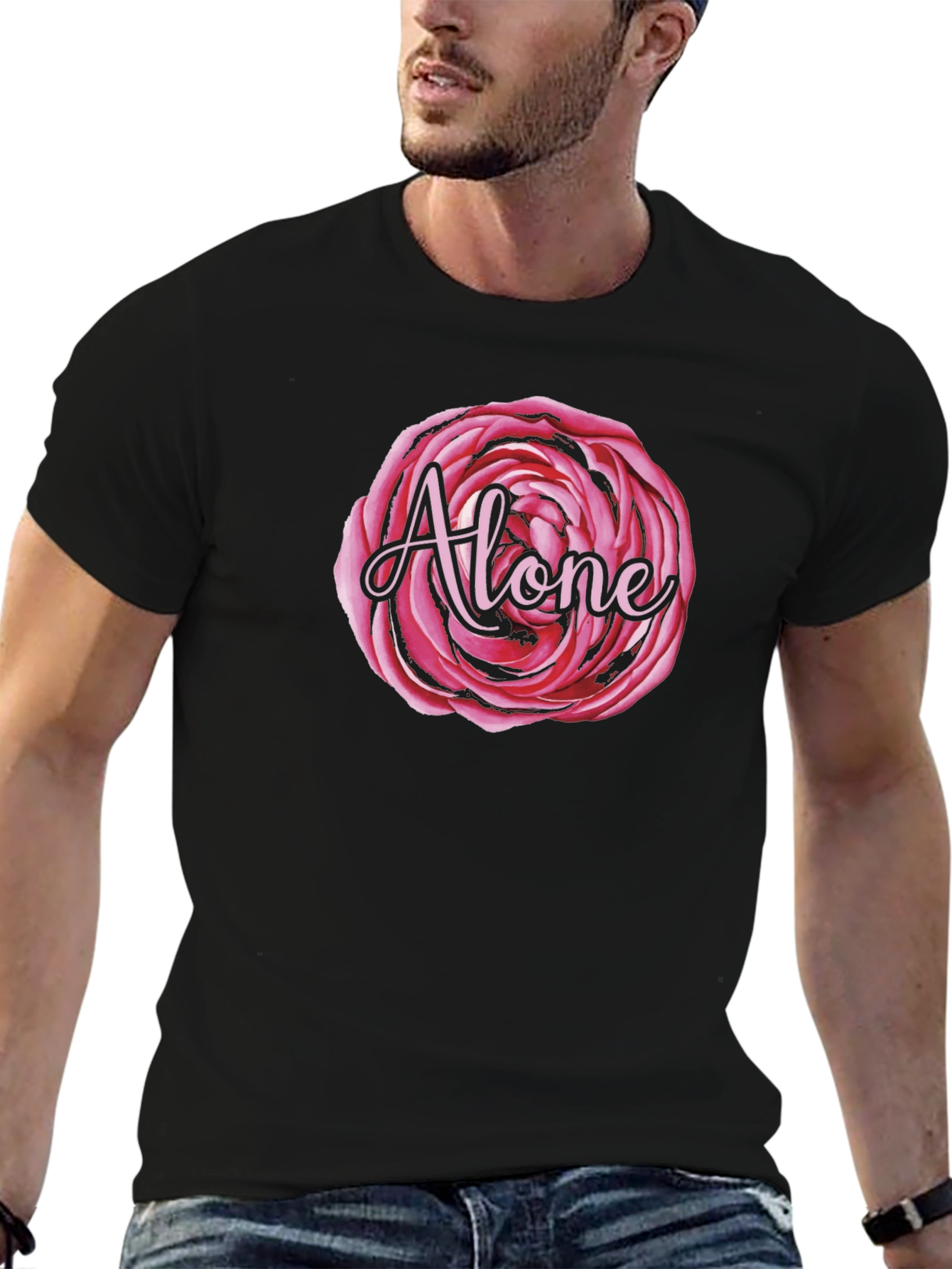 Alone Rose Graphic Black T-Shirt