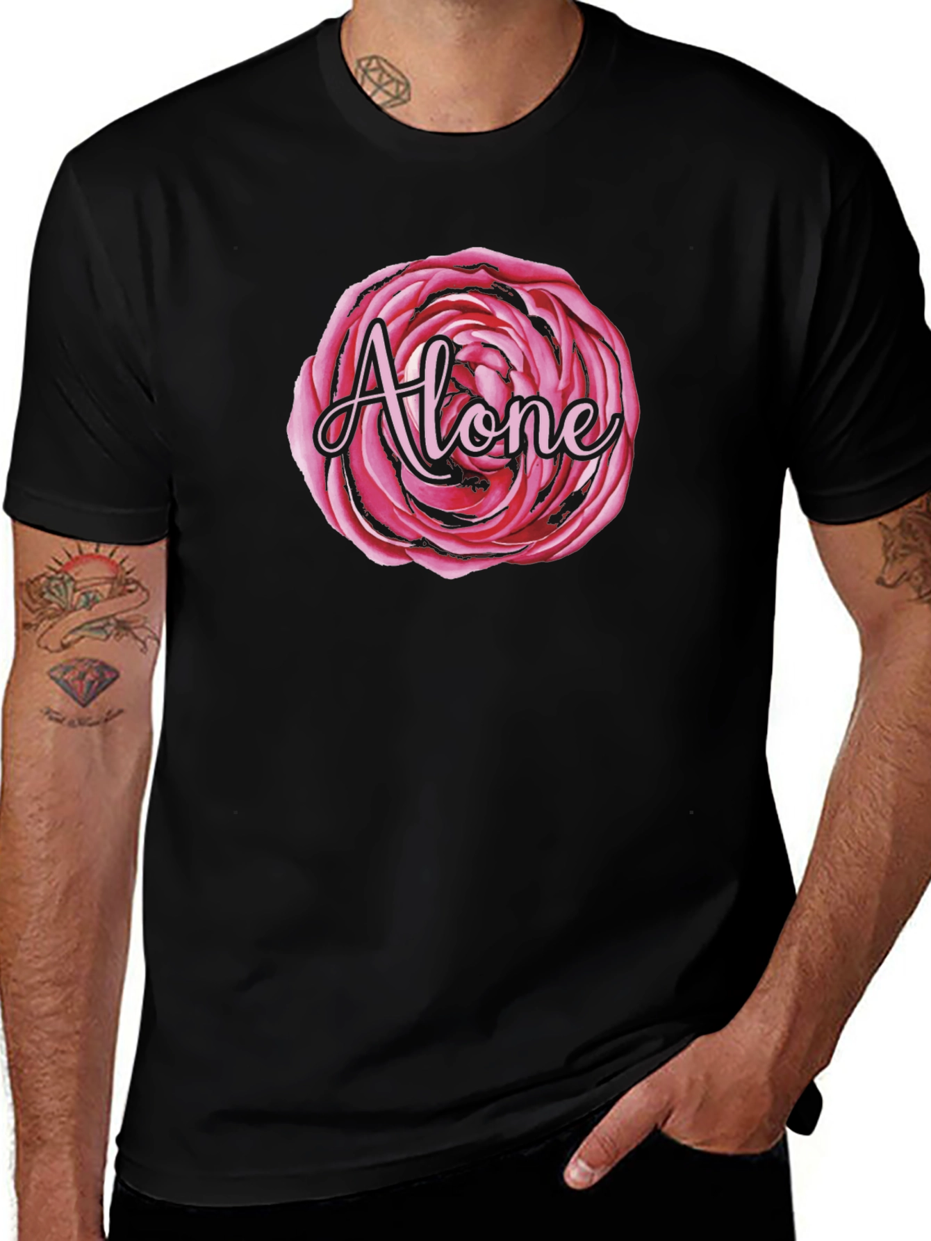 Alone Rose Graphic Black T-Shirt