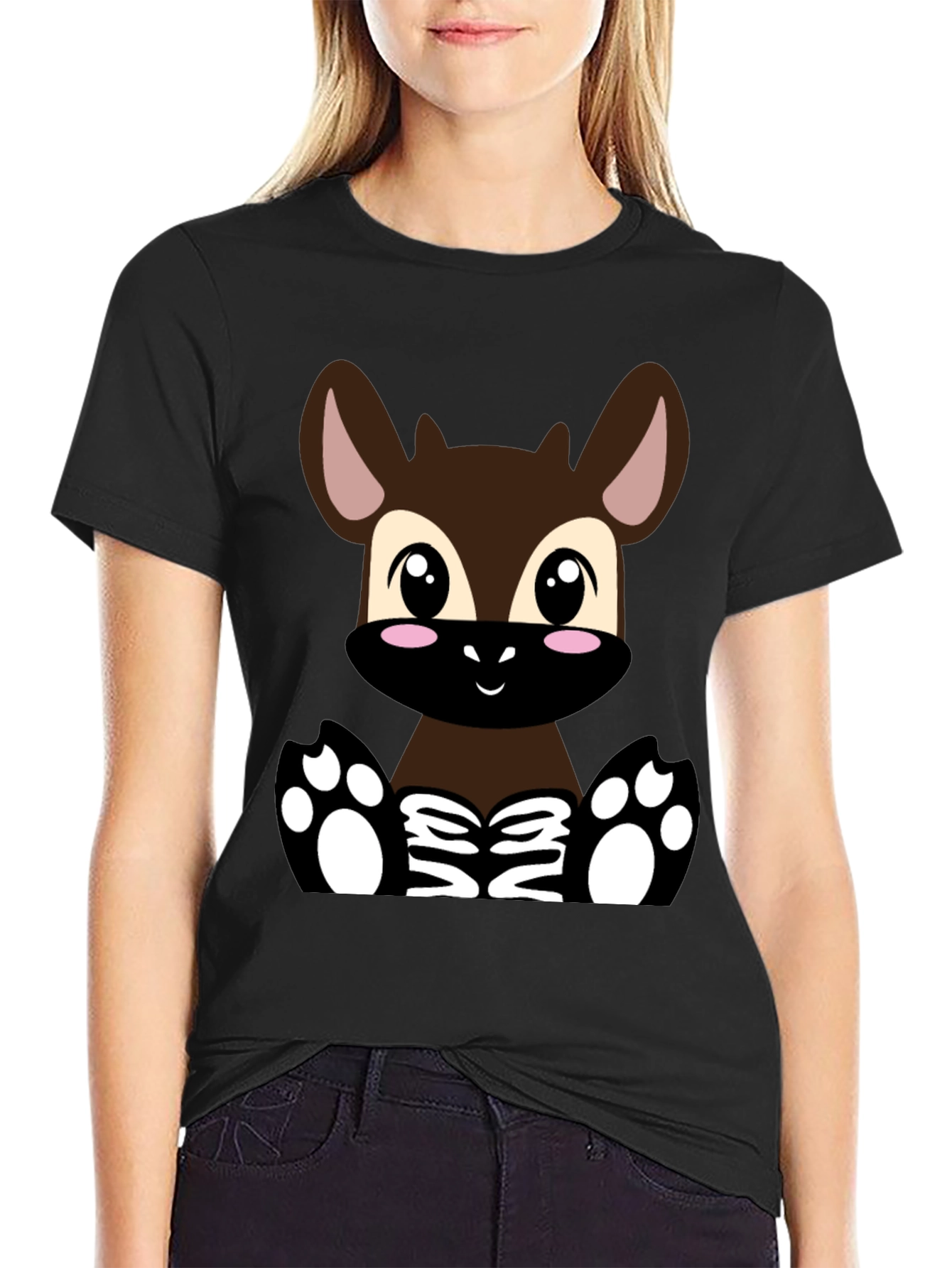 Cute Cartoon Deer T-Shirt - Unisex Black Tee