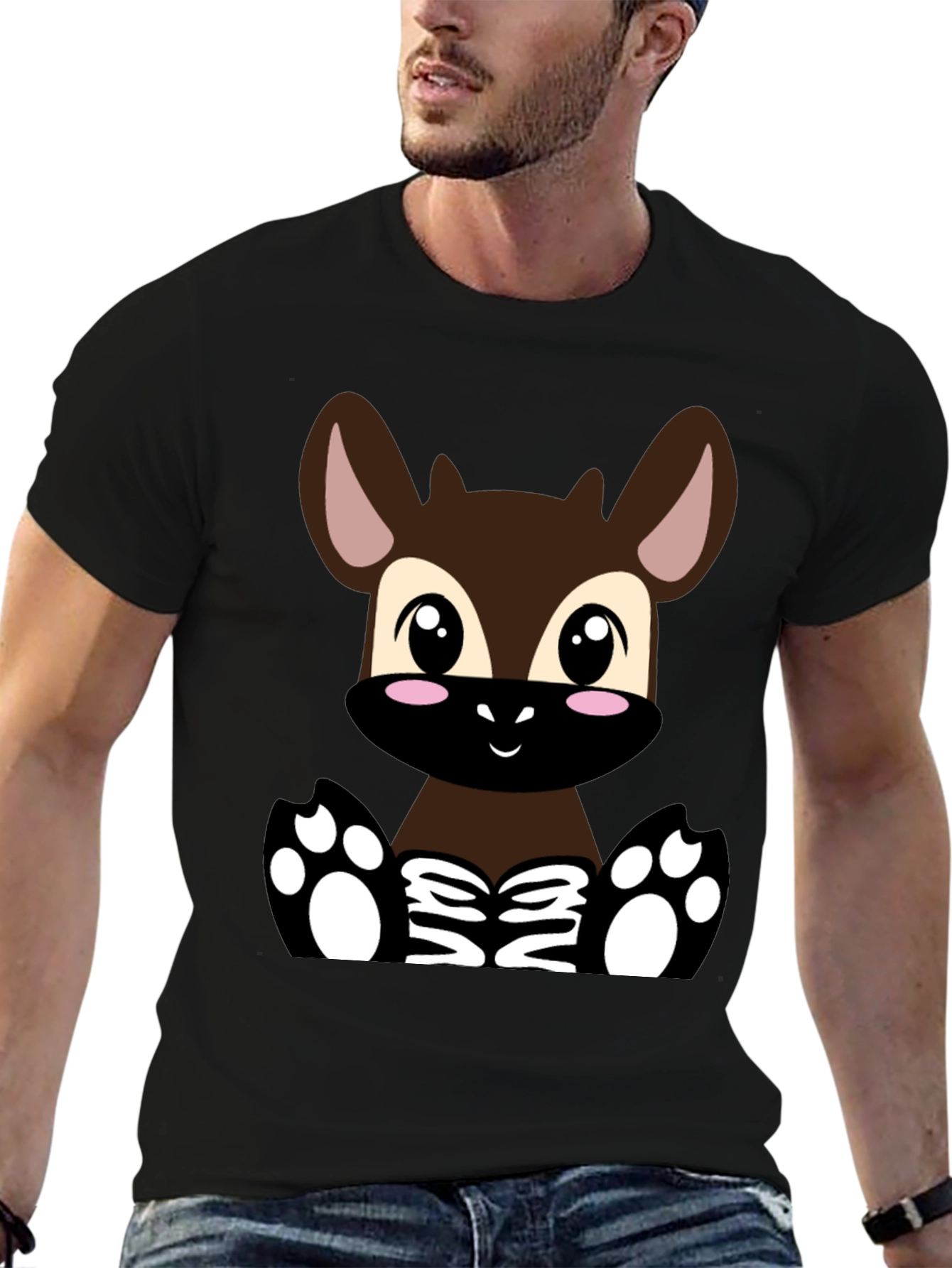 Cute Cartoon Deer T-Shirt - Unisex Black Tee