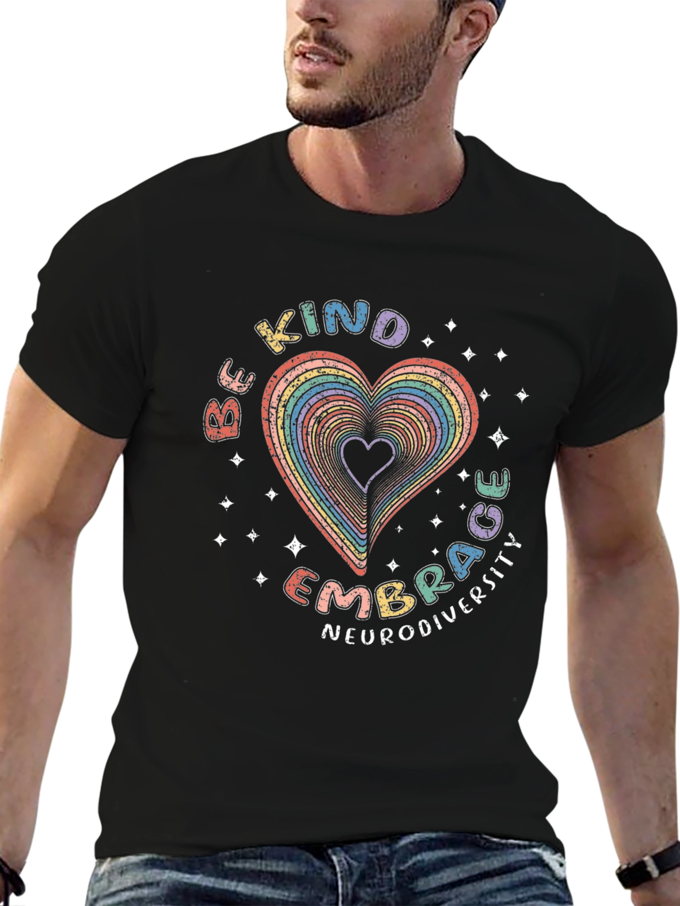 Be Kind Embrace Neurodiversity Rainbow Heart T-Shirt