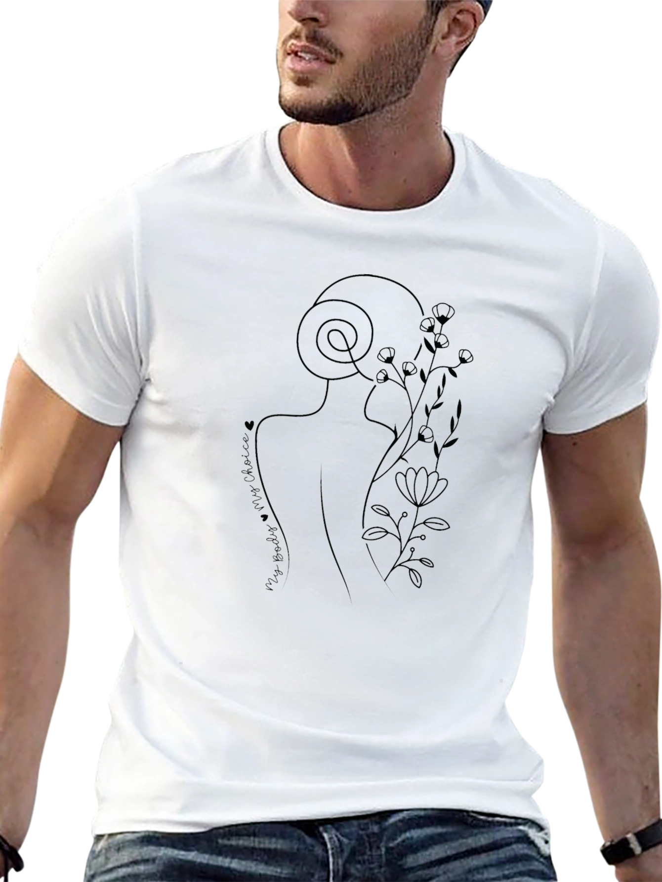 Minimalist Line Art Black T-Shirt