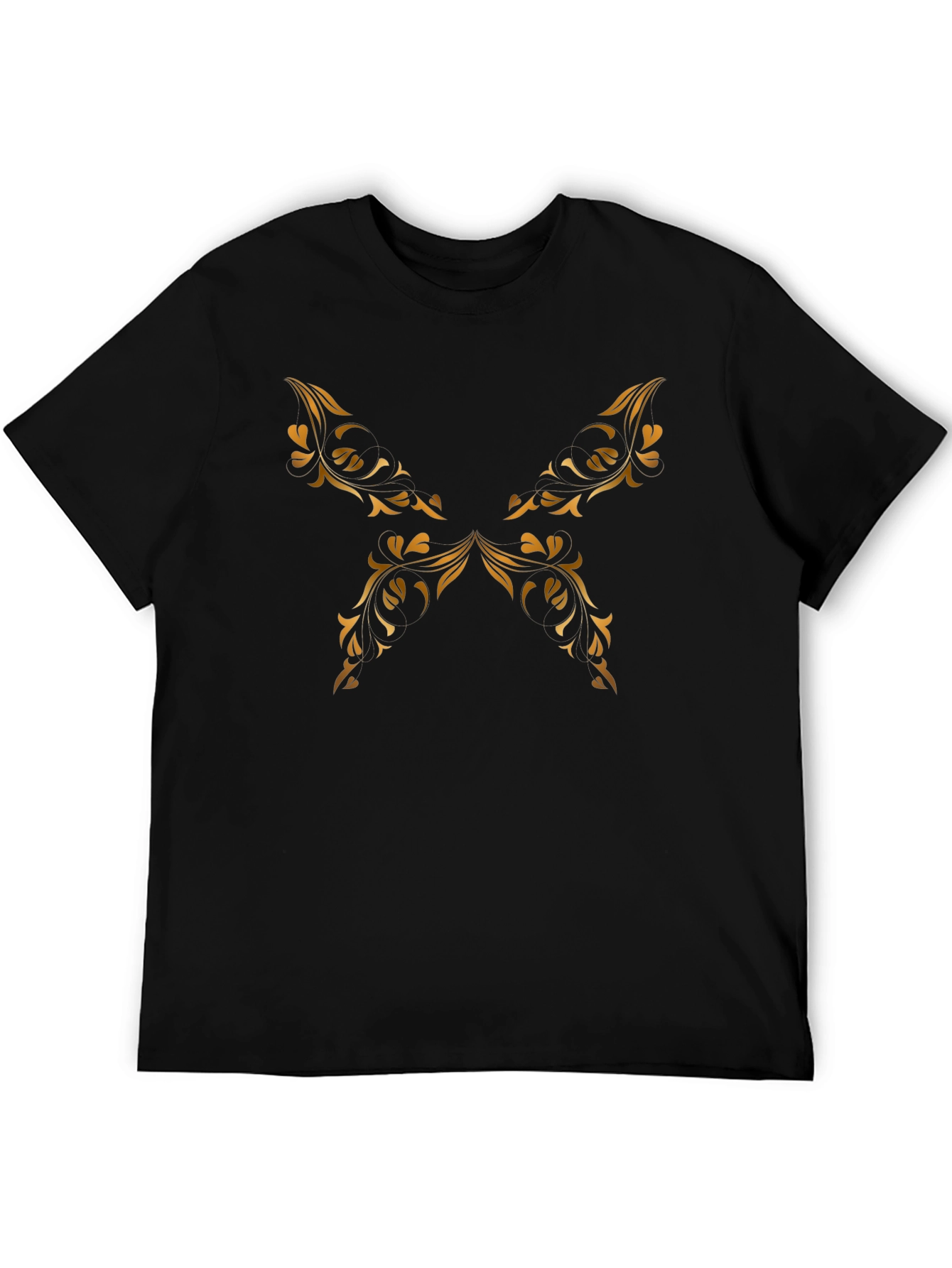 Elegant Black Tee with Golden Floral Design