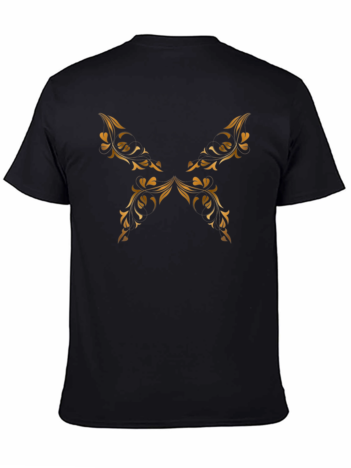 Elegant Black Tee with Golden Floral Design