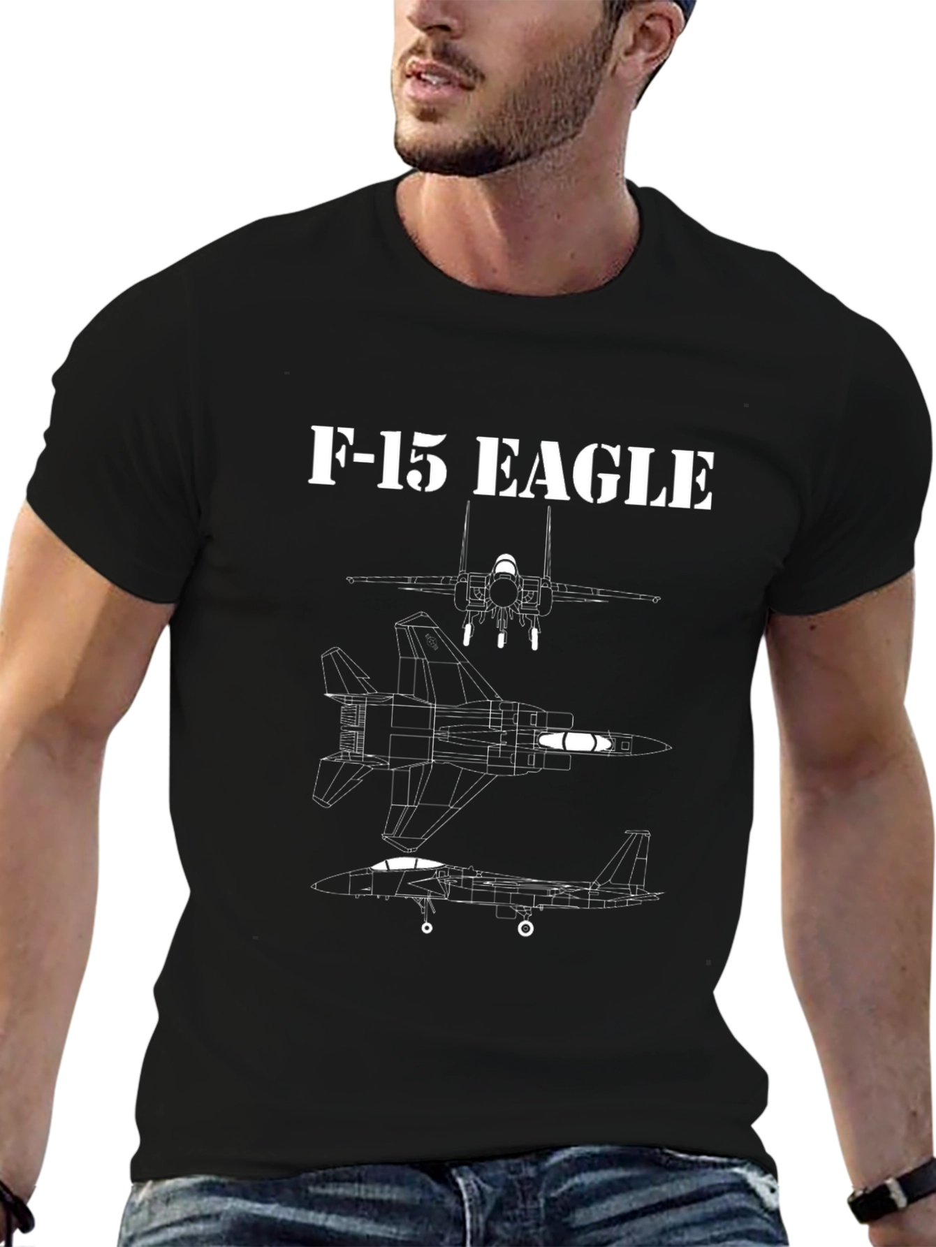 F-15 Eagle Blueprint Black T-Shirt