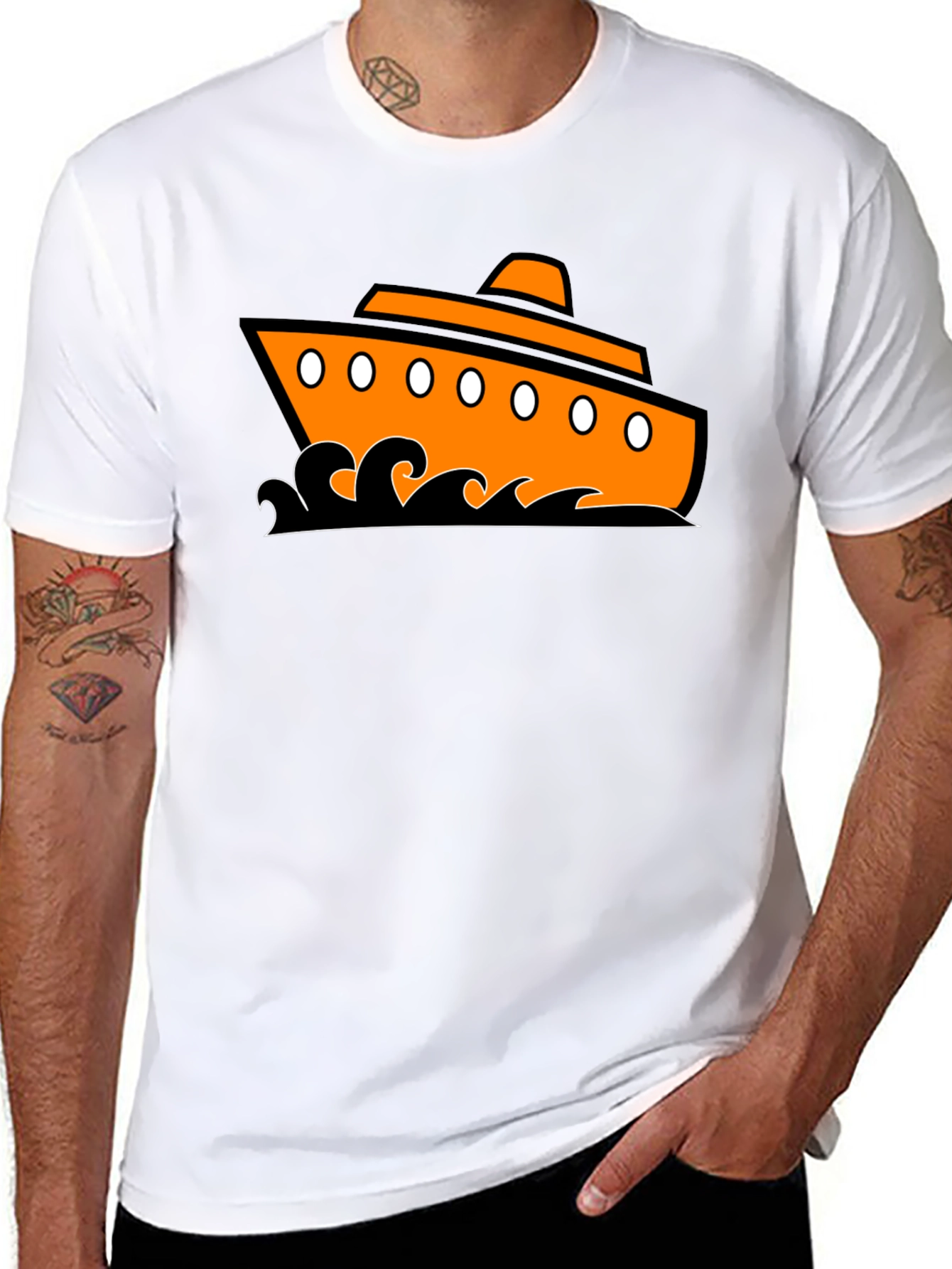 Nautical Ship Graphic Tee - Black Cotton