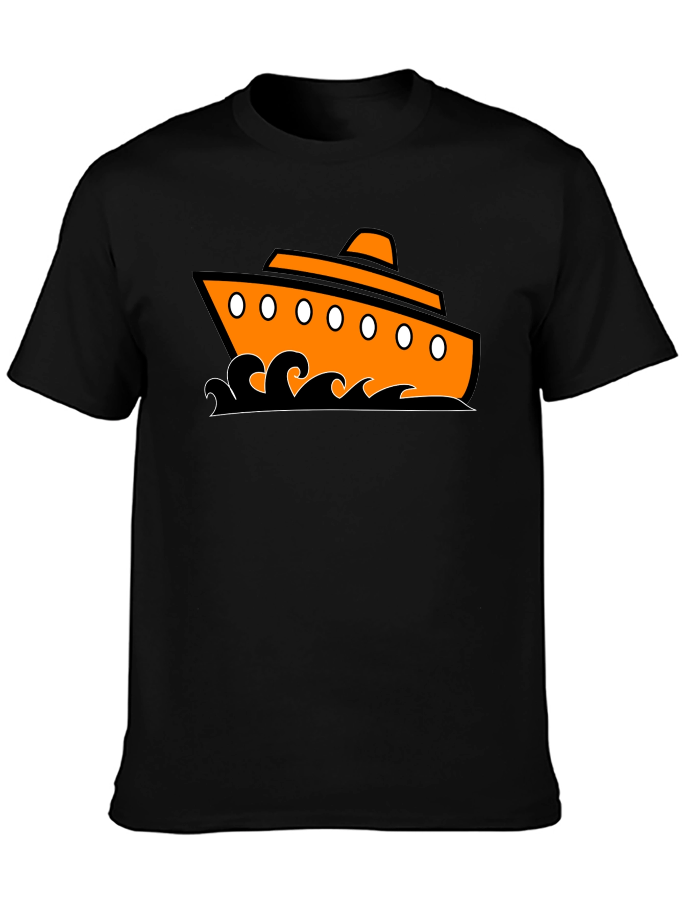 Nautical Ship Graphic Tee - Black Cotton