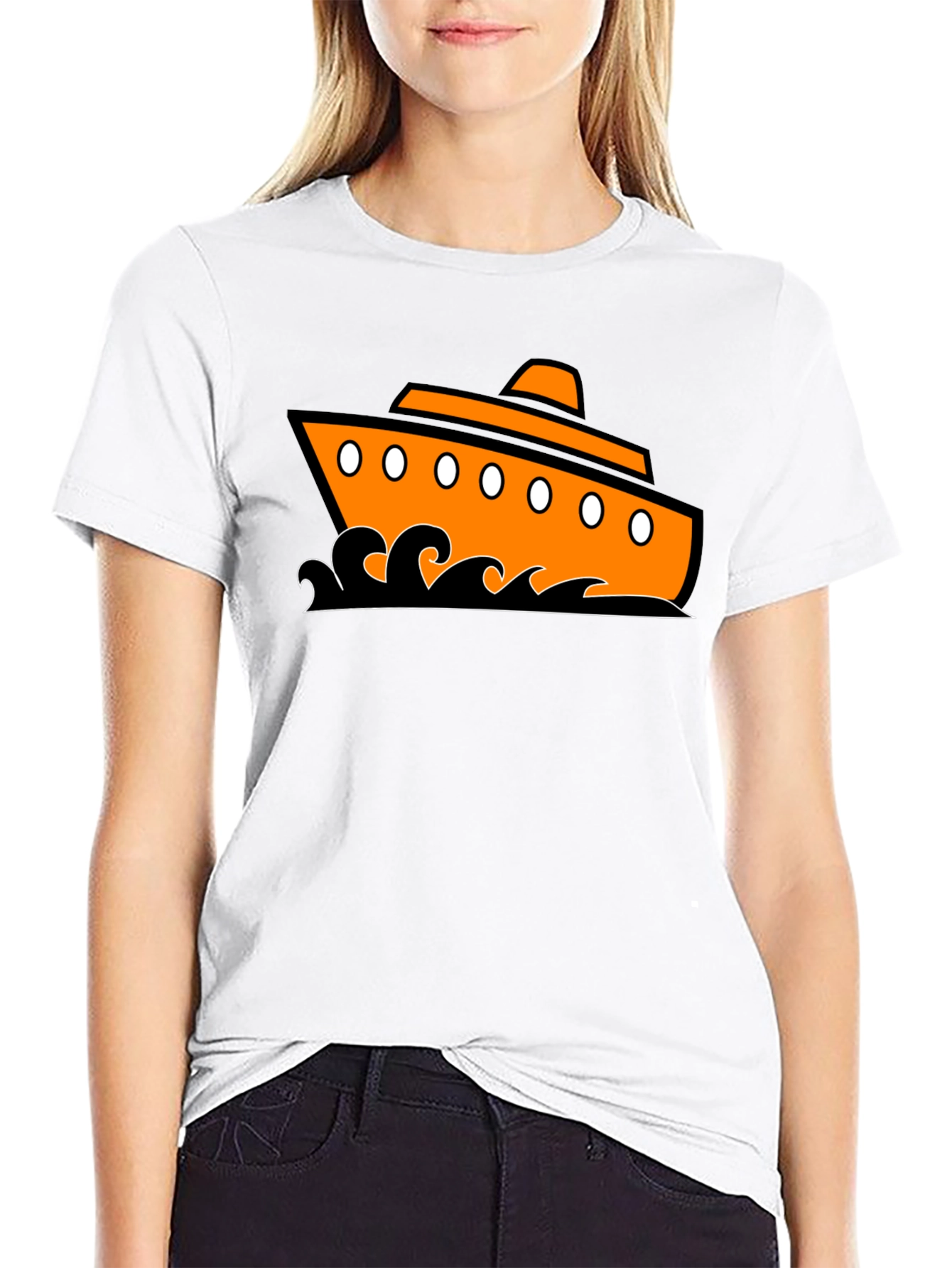 Nautical Ship Graphic Tee - Black Cotton