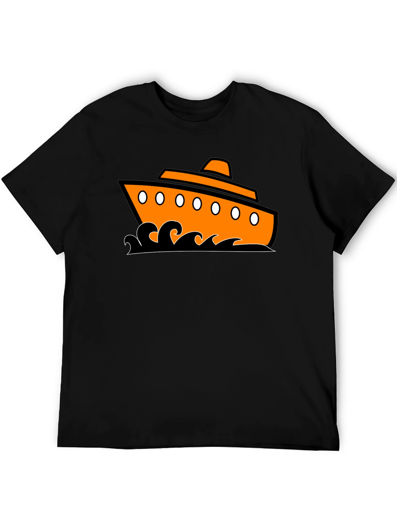 Nautical Ship Graphic Tee - Black Cotton