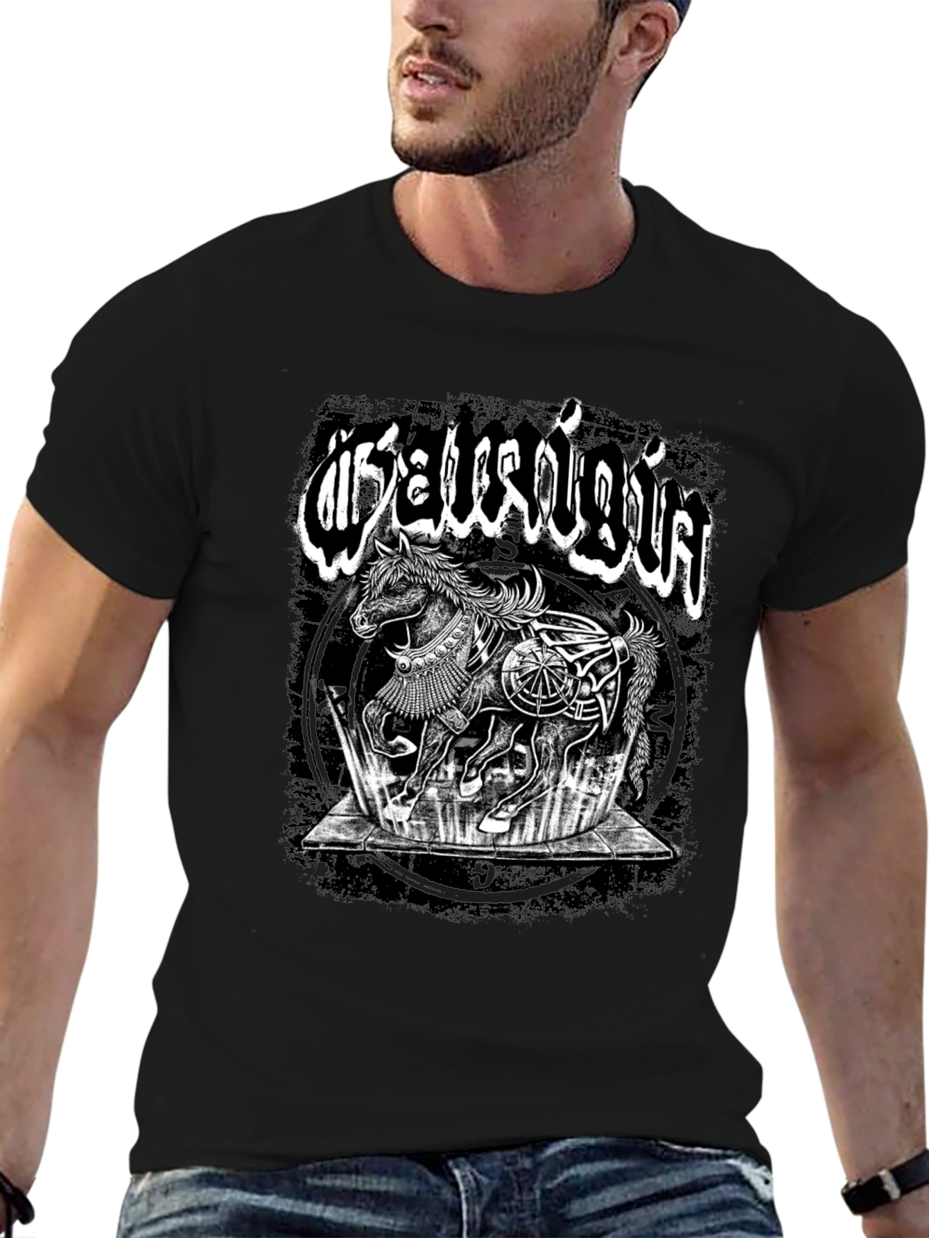 Mystic Horse Graphic Tee - Black Cotton T-Shirt